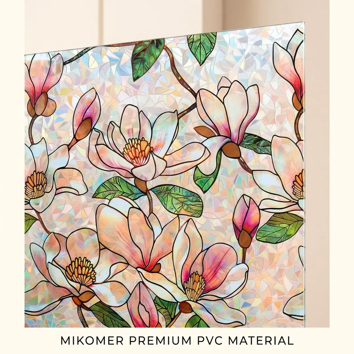 Mikomer Magnolia Rainbow Window Film Privacy Door Tint 17.5x78.7in | Stained Glass Sun Blocking Decor - view 3