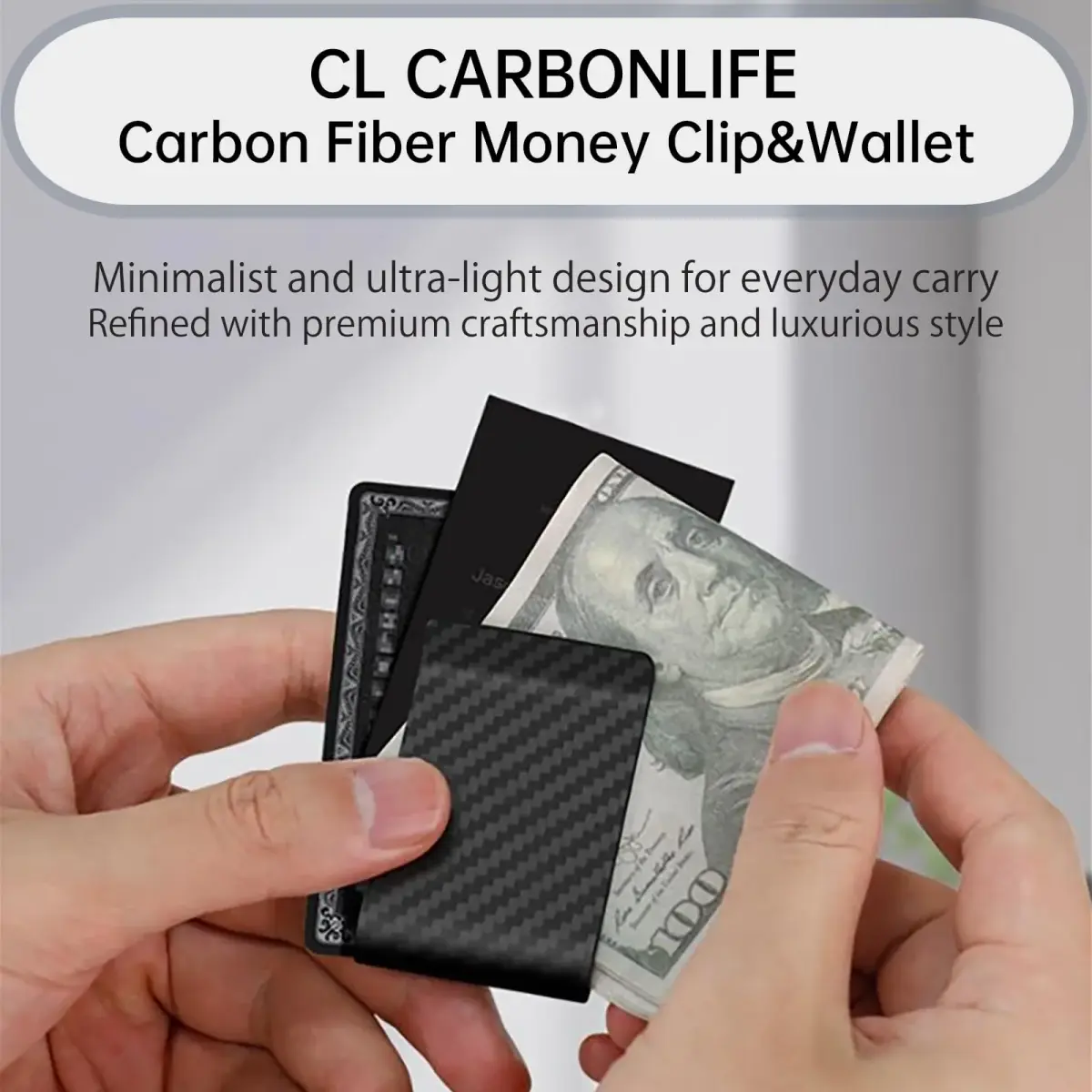 CL CARBONLIFE Carbon Fiber Wallet Money Clip for Men | Slim, Lightweight, RFID Blocking, Matte Black - view 3