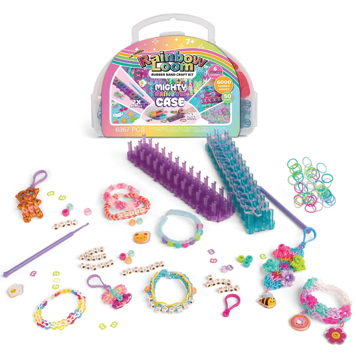 Rainbow Loom Mighty Rainbow Case - 6000 Rubber Bands & 2 Mighty Looms | Assorted Colors Art Craft Kit (9.1 oz / 0.26 kg) - view 8