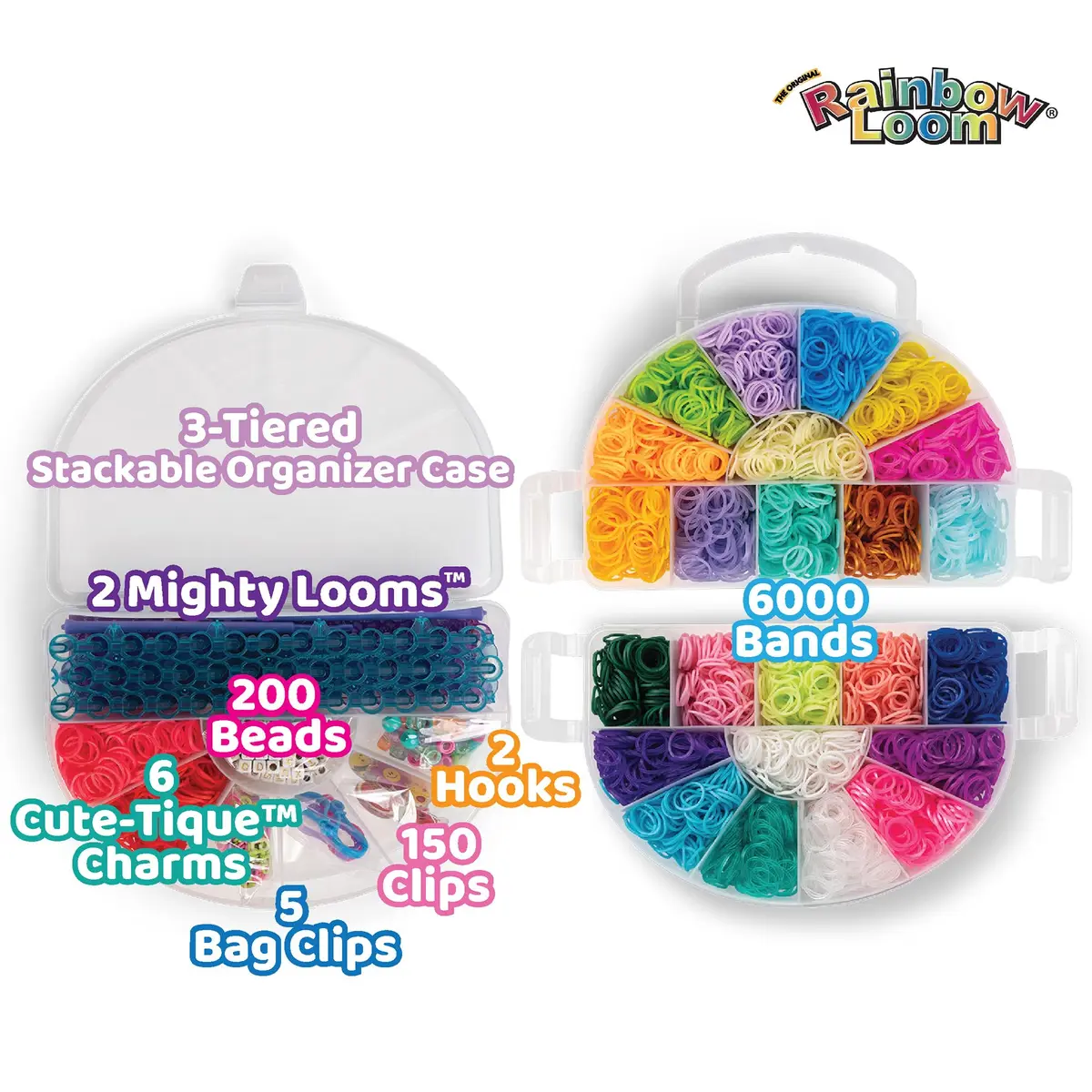 Rainbow Loom Mighty Rainbow Case - 6000 Rubber Bands & 2 Mighty Looms | Assorted Colors Art Craft Kit (9.1 oz / 0.26 kg) - view 3