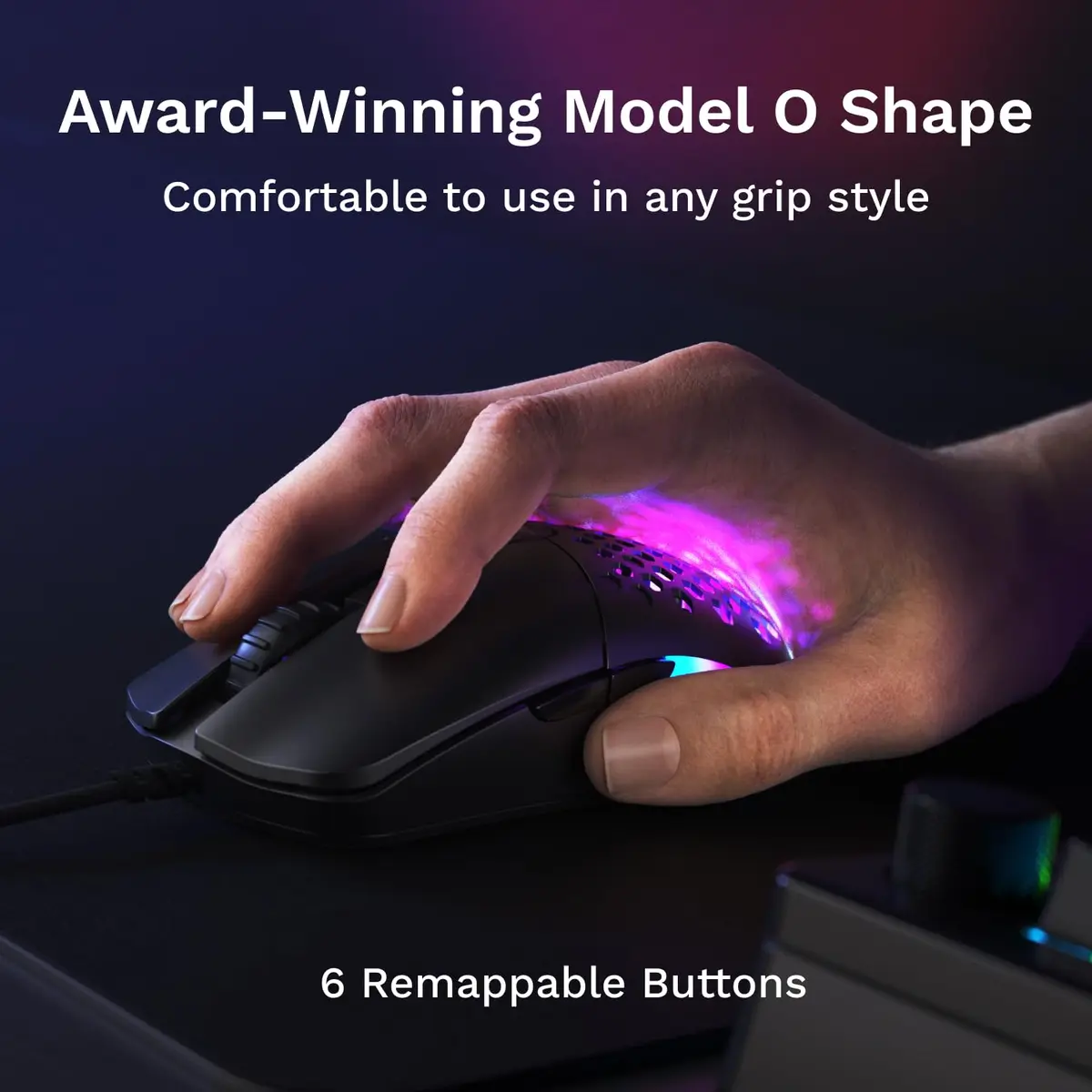 GLORIOUS Model O Eternal Ultralight RGB Gaming Mouse - Wired - 55g Lightweight - Customizable RGB Lighting - 6 Programmable Buttons - Symmetrical Design - 12K DPI Optical Sensor - PC/Mac - Black | Lightweight, customizable RGB, 6 buttons - view 5
