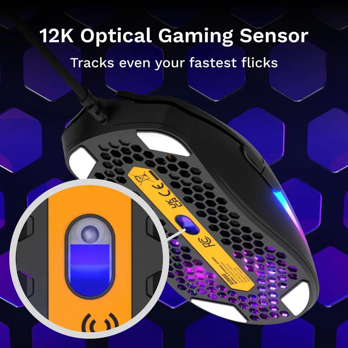 GLORIOUS Model O Eternal Ultralight RGB Gaming Mouse - Wired - 55g Lightweight - Customizable RGB Lighting - 6 Programmable Buttons - Symmetrical Design - 12K DPI Optical Sensor - PC/Mac - Black | Lightweight, customizable RGB, 6 buttons - view 7