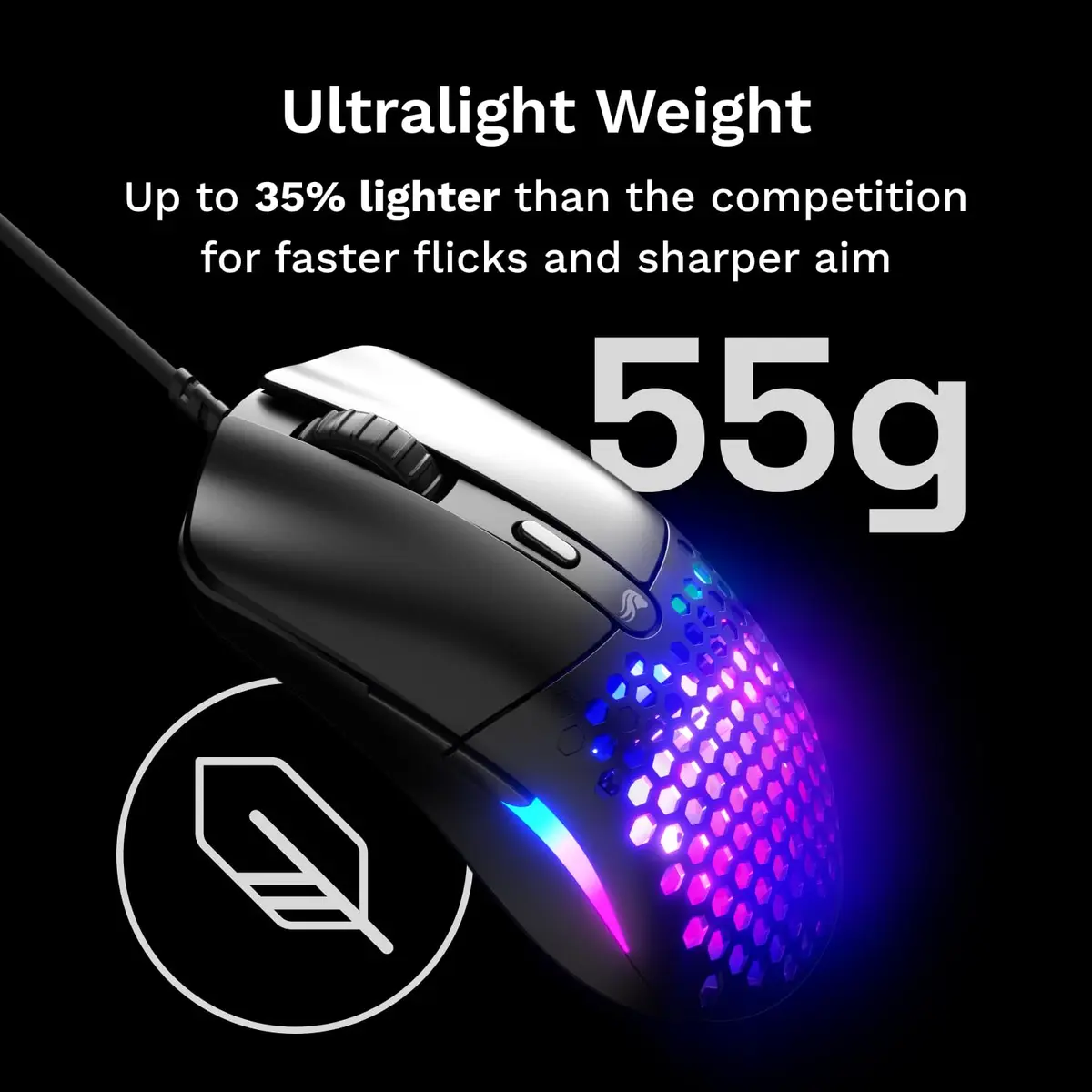 GLORIOUS Model O Eternal Ultralight RGB Gaming Mouse - Wired - 55g Lightweight - Customizable RGB Lighting - 6 Programmable Buttons - Symmetrical Design - 12K DPI Optical Sensor - PC/Mac - Black | Lightweight, customizable RGB, 6 buttons - view 3