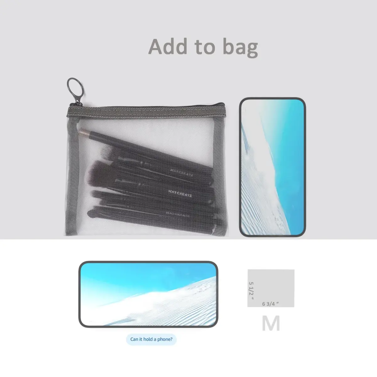 patu Zipper Mesh Bags Set of 5 (XS/S/M/L & Long Pouch) | Gray Cosmetic Travel Organizer 23.5cm x 18cm (9.25" x 7") - view 8