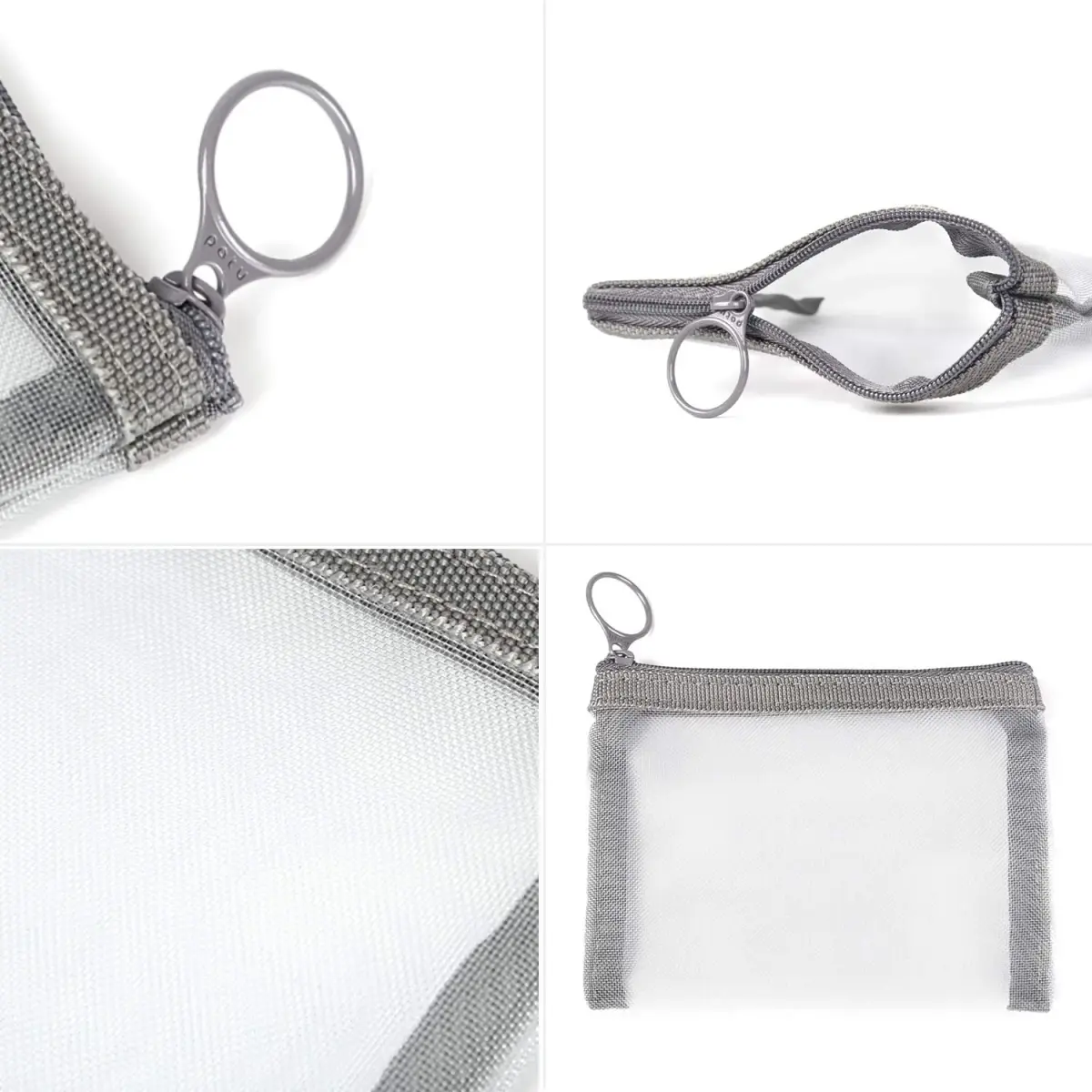 patu Zipper Mesh Bags Set of 5 (XS/S/M/L & Long Pouch) | Gray Cosmetic Travel Organizer 23.5cm x 18cm (9.25" x 7") - view 9