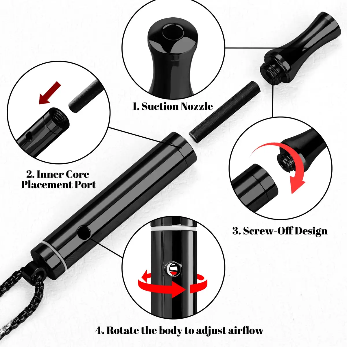 ASTOFLI Quit Smoking Breathing Necklace with Resistance Filters - Black Stainless Steel, 25.5 inches | Aids Smoking Cessation & Anxiety Relief - view 4