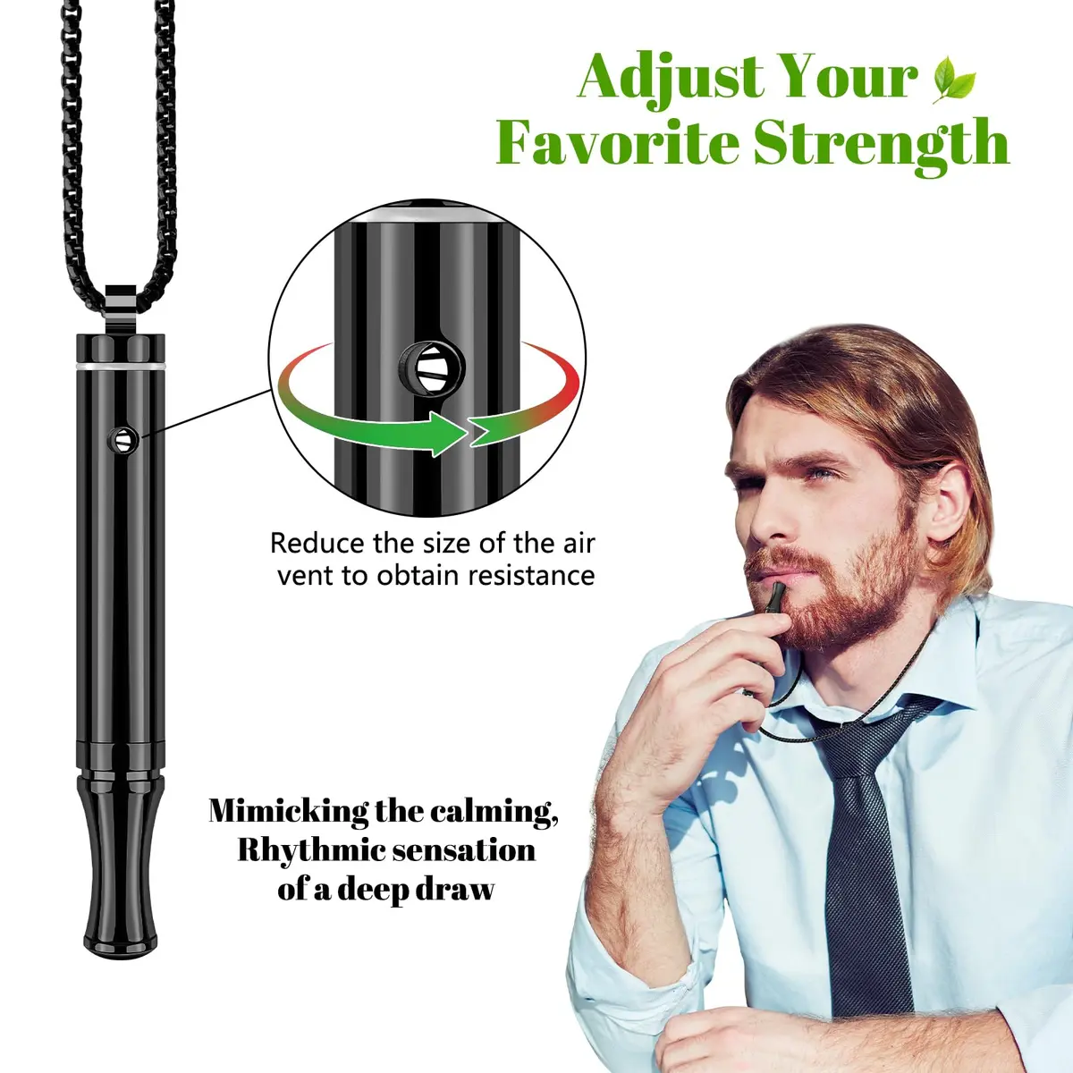 ASTOFLI Quit Smoking Breathing Necklace with Resistance Filters - Black Stainless Steel, 25.5 inches | Aids Smoking Cessation & Anxiety Relief - view 2
