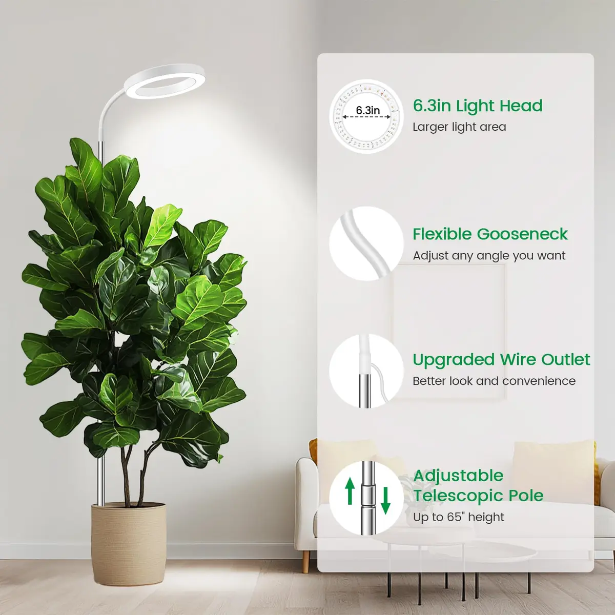 Garpsen Full Spectrum LED Grow Light 80 LEDs 65'' Height | 3 Color Modes 5 Dimmable Levels 16H Timer - view 5