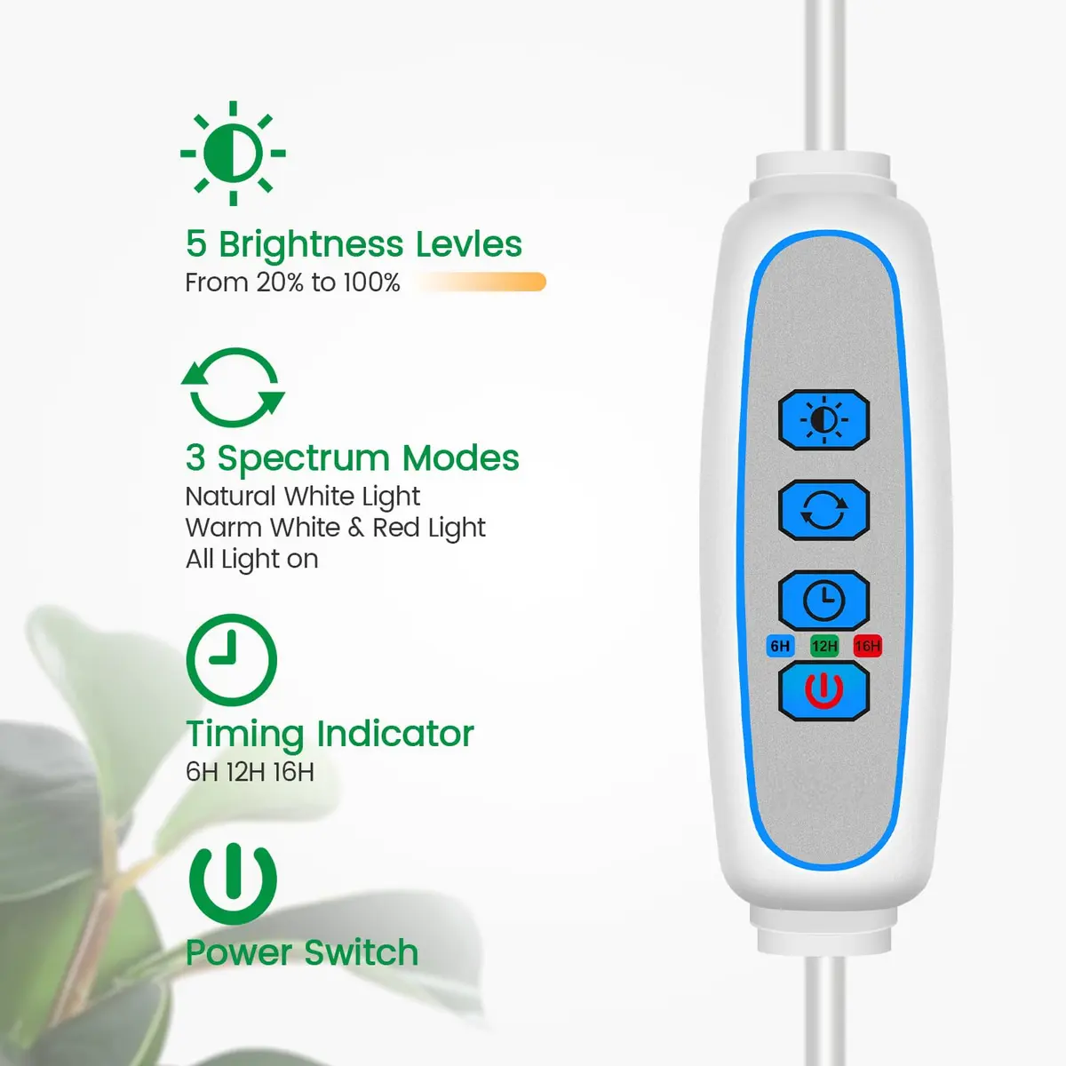 Garpsen Full Spectrum LED Grow Light 80 LEDs 65'' Height | 3 Color Modes 5 Dimmable Levels 16H Timer - view 6