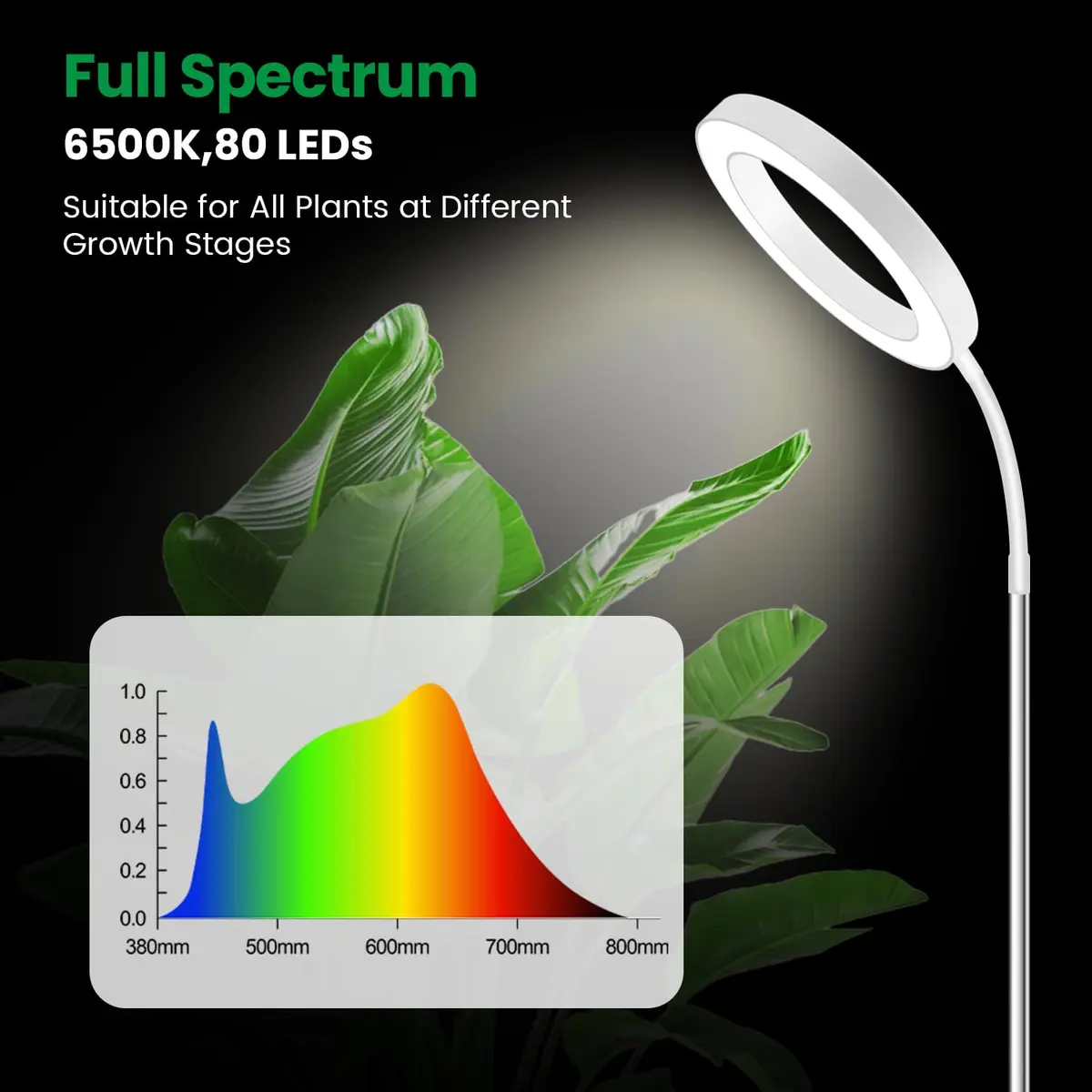 Garpsen Full Spectrum LED Grow Light 80 LEDs 65'' Height | 3 Color Modes 5 Dimmable Levels 16H Timer - view 4