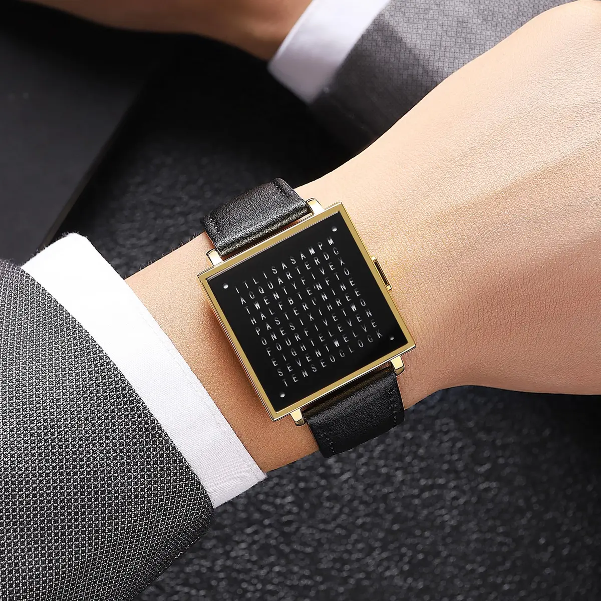 Gosasa Square Men's Luxury Watch with Leather Strap | 36mm Case, 30M Water Resistance, Date Display - view 3