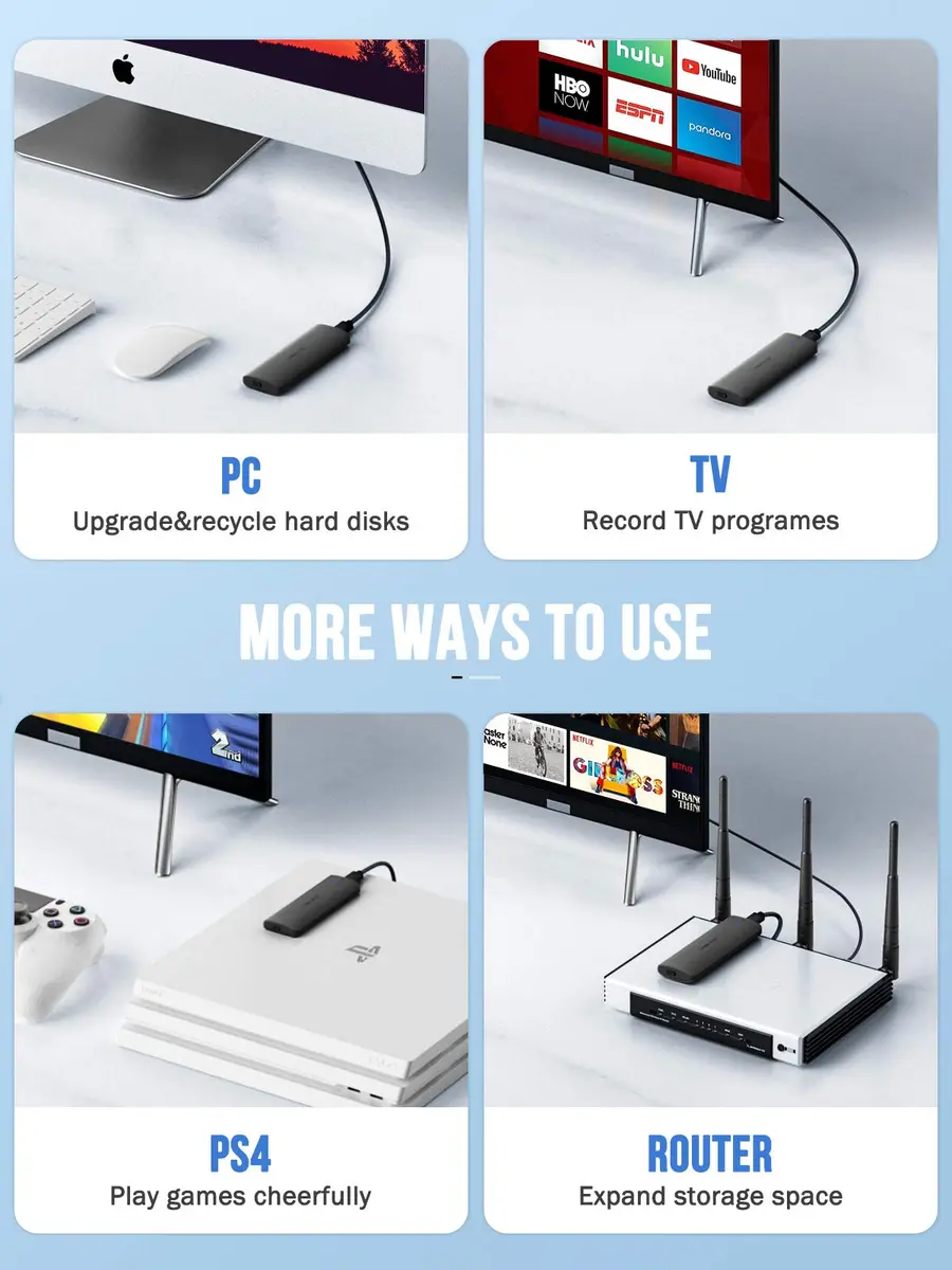 Lemorele Aluminum M.2 NVMe Enclosure, USB 3.2 Gen2 10Gbps, Tool-Free, Supports PCIe M-Key NVMe SSDs, UASP Trim, 2280/2260/2242/2230, Not SATA (70-120 chars) - view 6
