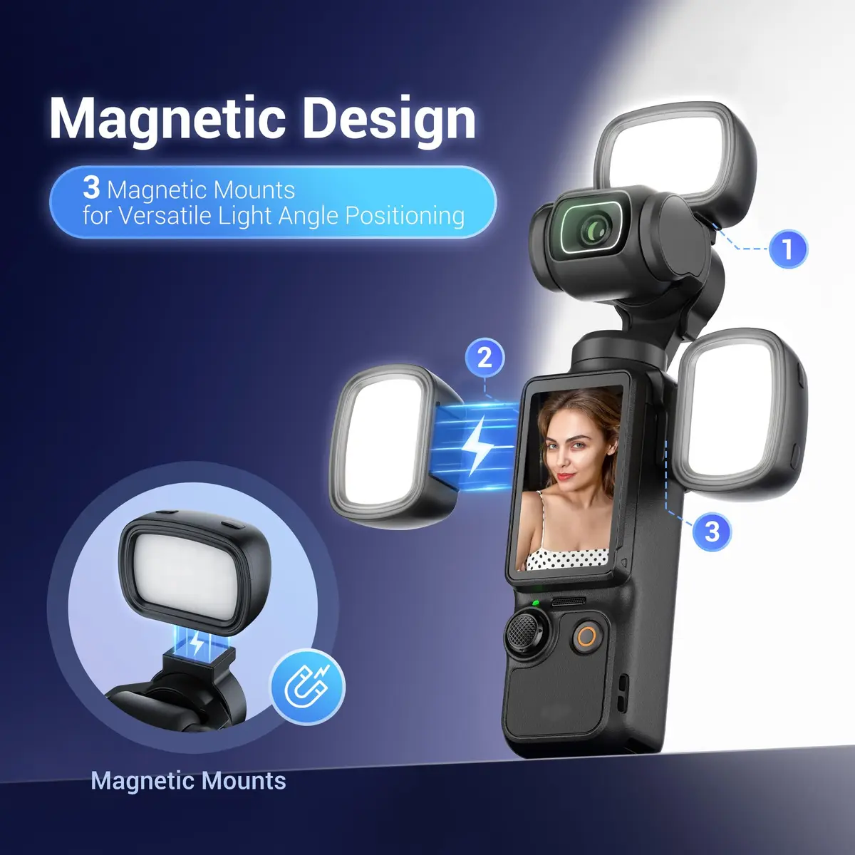 JJC 3-Pack LED Light for DJI Osmo Pocket 3 & Xtra Muse, 15g Ultra-Lightweight Magnetic Mount | 3 Color Modes & 3 Brightness Levels - view 3