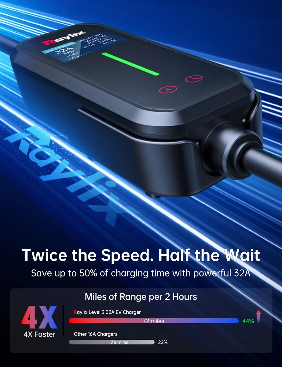 Raylix 32A Level 2 EV Charger for Tesla | Fast NEMA 14-50 Plug, 7.68KW, Portable - view 6