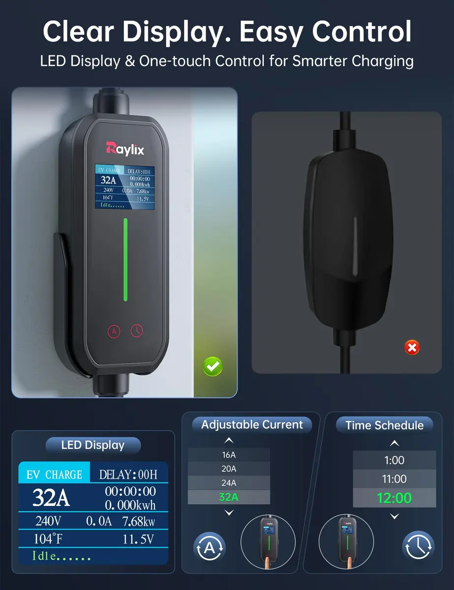 Raylix 32A Level 2 EV Charger for Tesla | Fast NEMA 14-50 Plug, 7.68KW, Portable - view 4