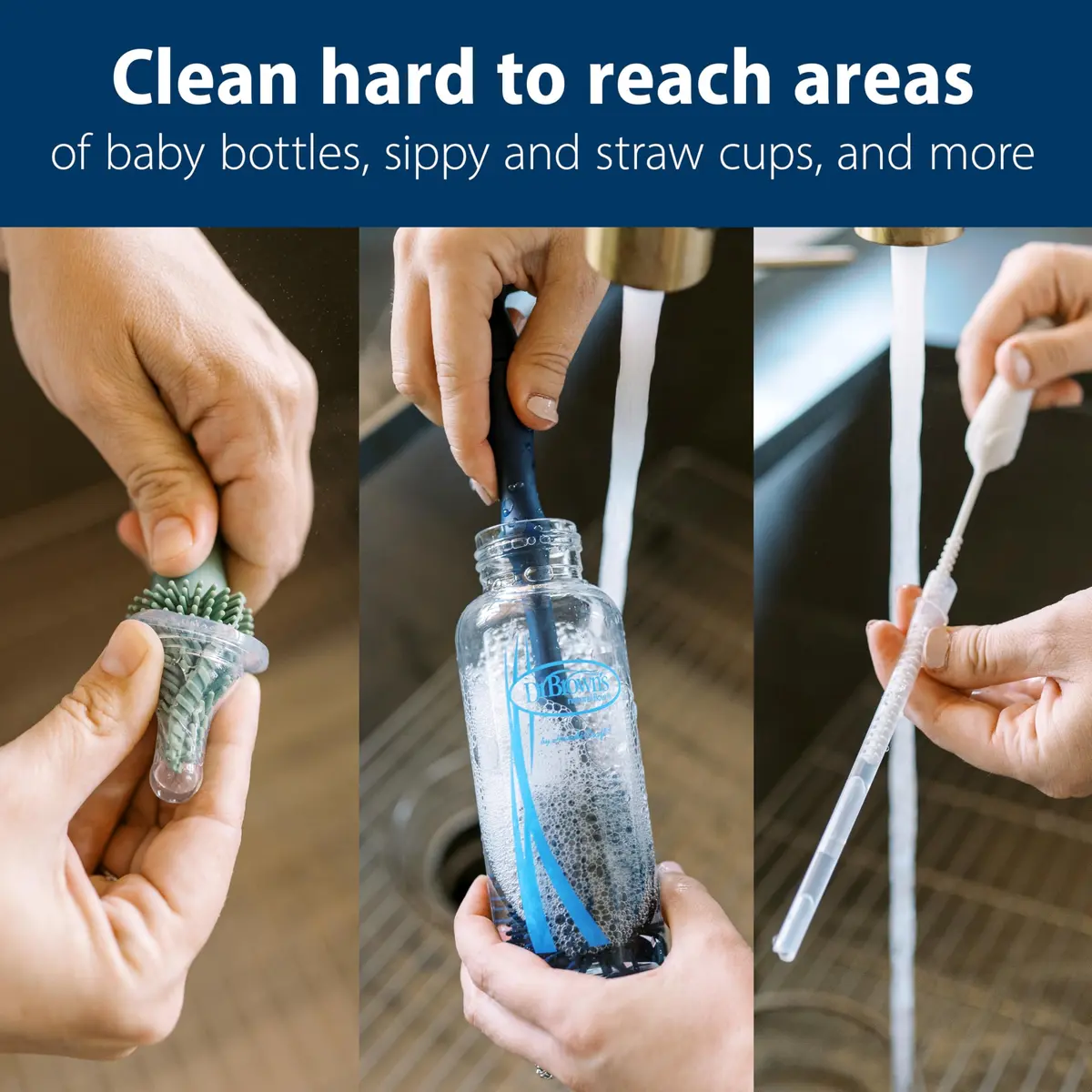 Dr. Brown's Silicone Cleaning Brush Set, 3-Pack | Soft Silicone, Hygienic Bottle & Straw Cleaners - view 2