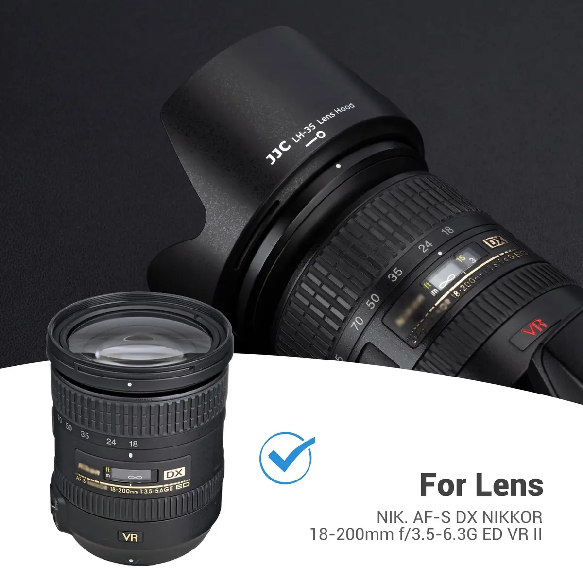 JJC HB-35 Lens Hood Reversible Lens Shade Cover for Nikon NIKKOR AF-S DX 18-200mm f/3.5-5.6G ED VR II | Protects & Reduces Stray Light - view 2