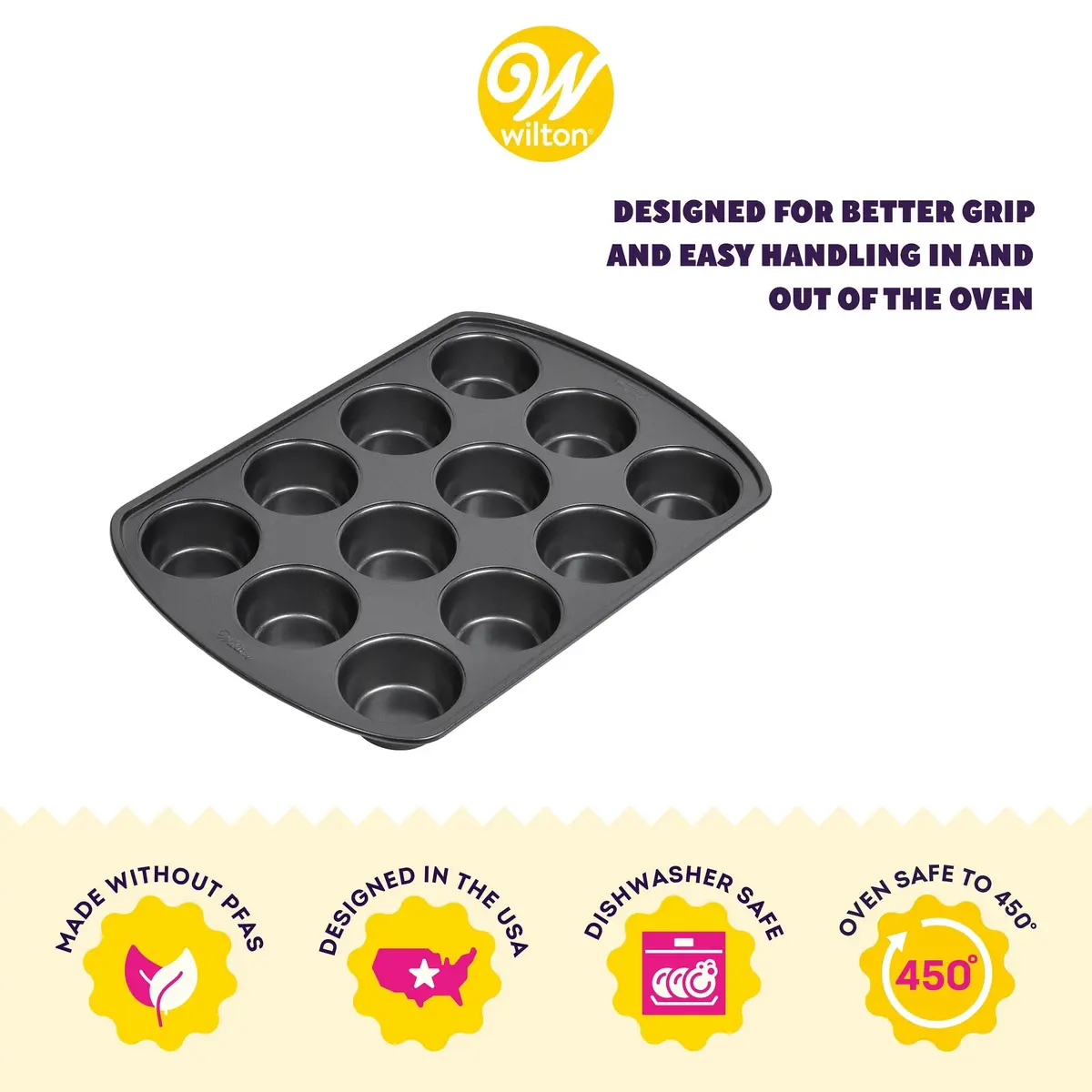 Wilton Muffin Pan 12-Cup Non-Stick Baking Pan for Muffins & Cupcakes | Even Heat & PFAS-Free (70-120c) - view 3