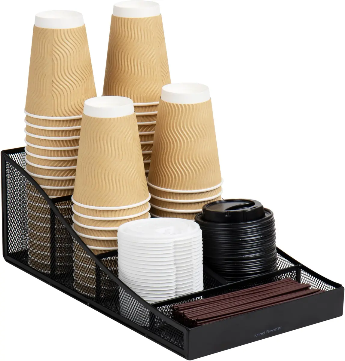Mind Reader Metal Mesh Countertop Organizer Caddy 7 Compartments 21.6cm (8.5" L x 14.5" W x 5.25" H) | Black Pack of 6 - main product image