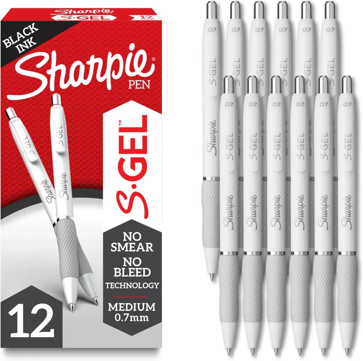 SHARPIE S-Gel Gel Pens, Pearl White Body, Black Ink, Medium Point (0.7mm), Pack of 144 | Smooth Ink Flow for Students & Office - main product image