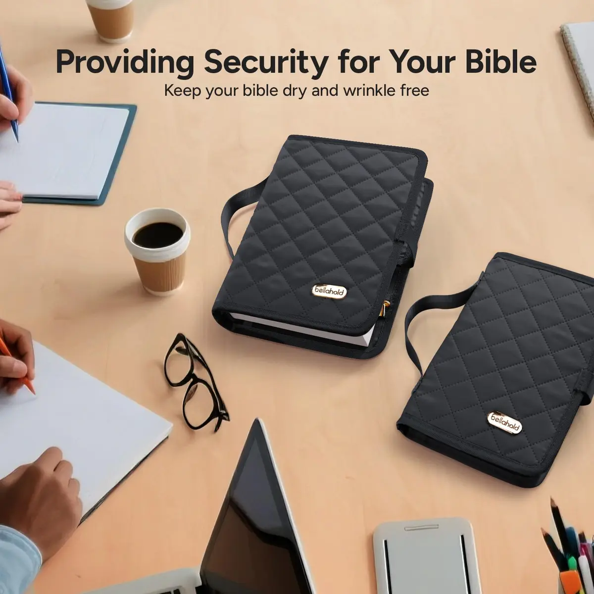 BellaHold Adjustable Bible Cover with 75 Bible Tabs - Black XS | Waterproof Quilted Fabric Case - view 7