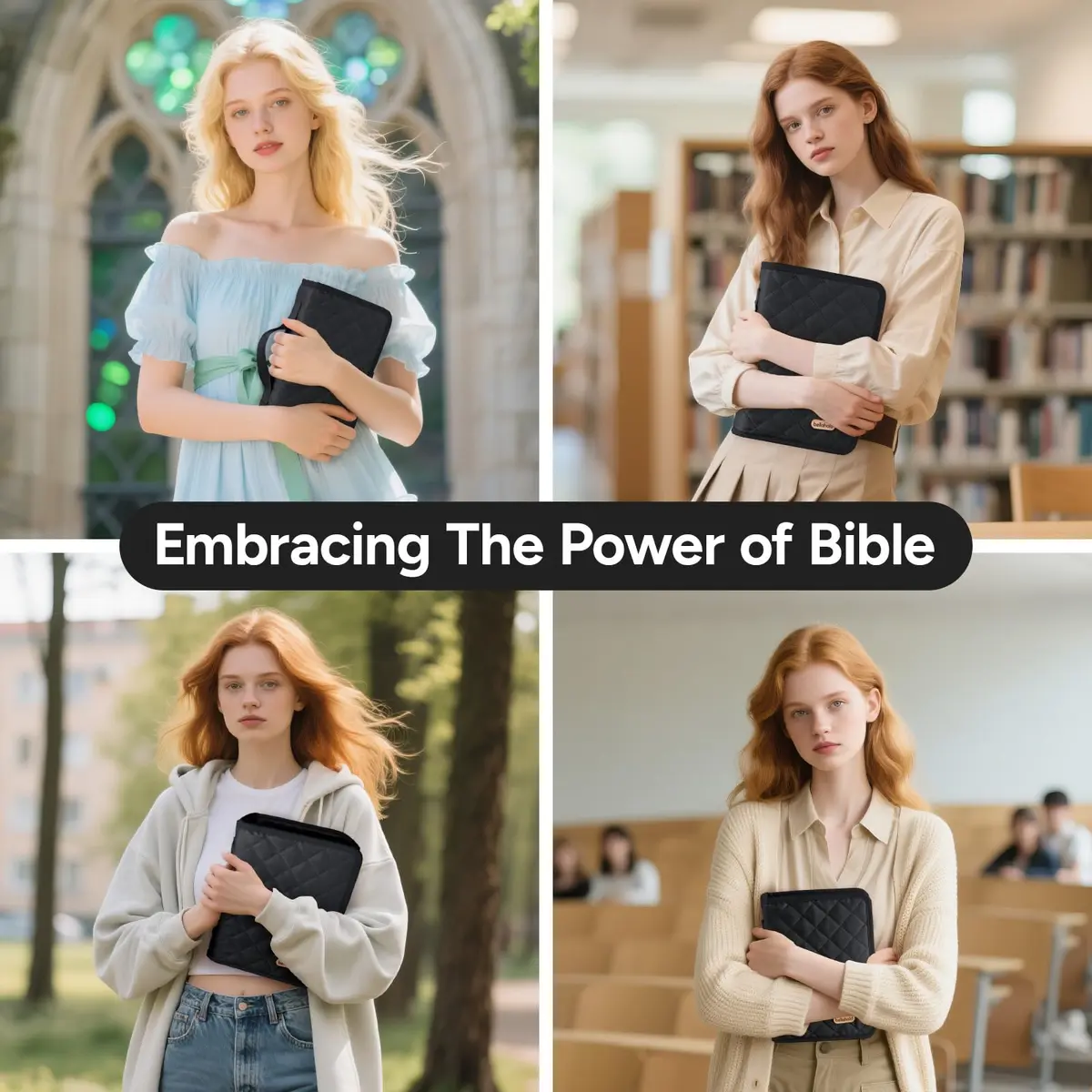 BellaHold Adjustable Bible Cover with 75 Bible Tabs - Black XS | Waterproof Quilted Fabric Case - view 8