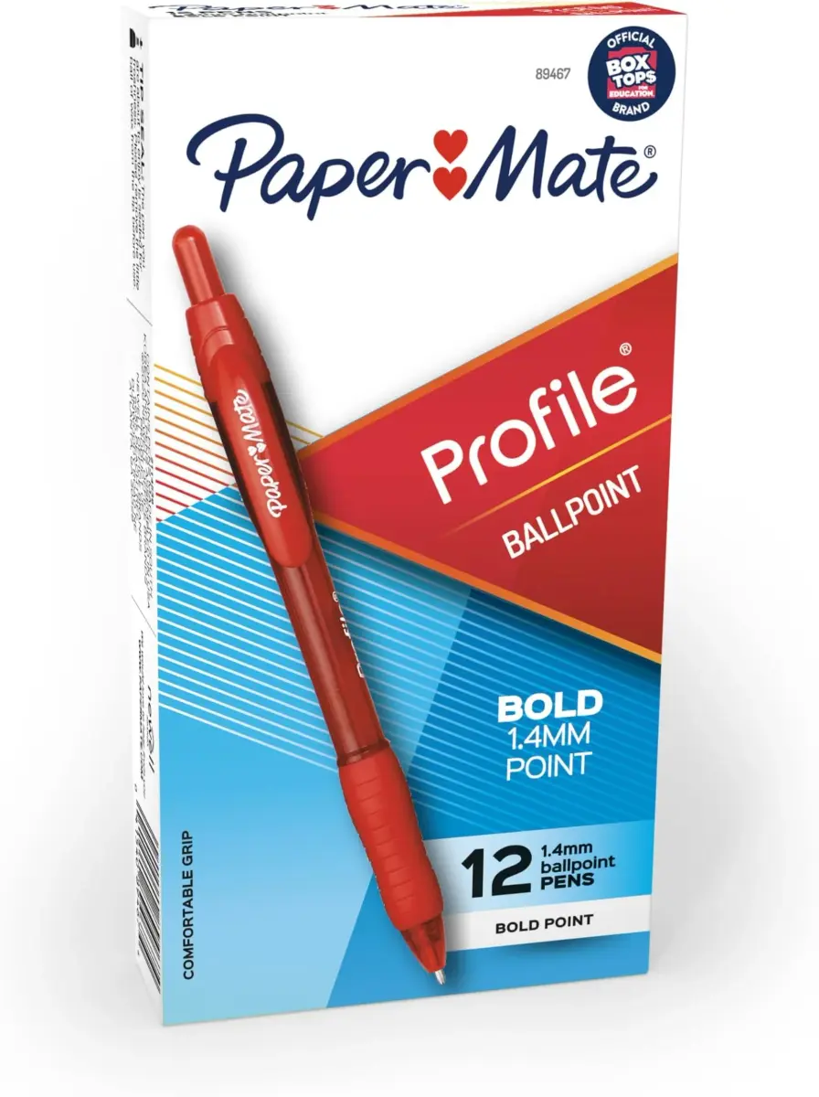 Paper Mate Profile Retractable Ballpoint Pens Bold (1.4mm) Red 12 Count (Pack of 12) | Smooth Ink Flow for Confident Writing - main product image