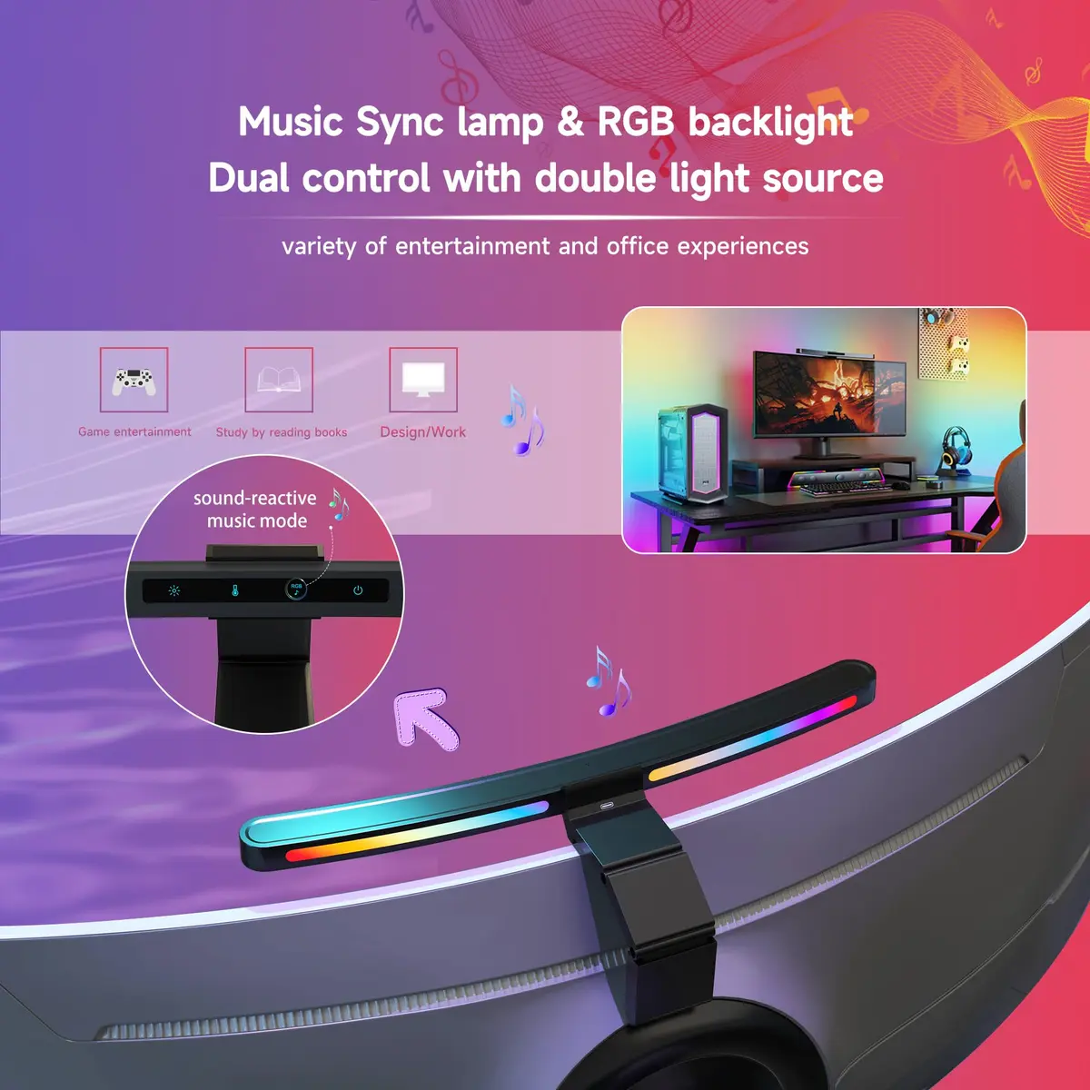 ONWAY Curved Monitor Light Bar with RGB Backlight, Wireless Remote Control, 17.91 inch (45.5 cm) | Eye-Care Lamp for Gaming & Office - view 7