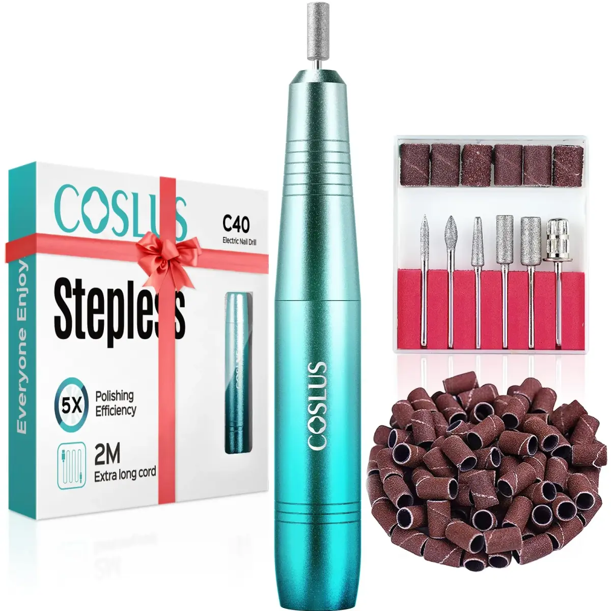 COSLUS C40 Electric Nail Drill Professional Gradient Blue | Precise Dial Speed Control, 6-Bit Kit - main product image