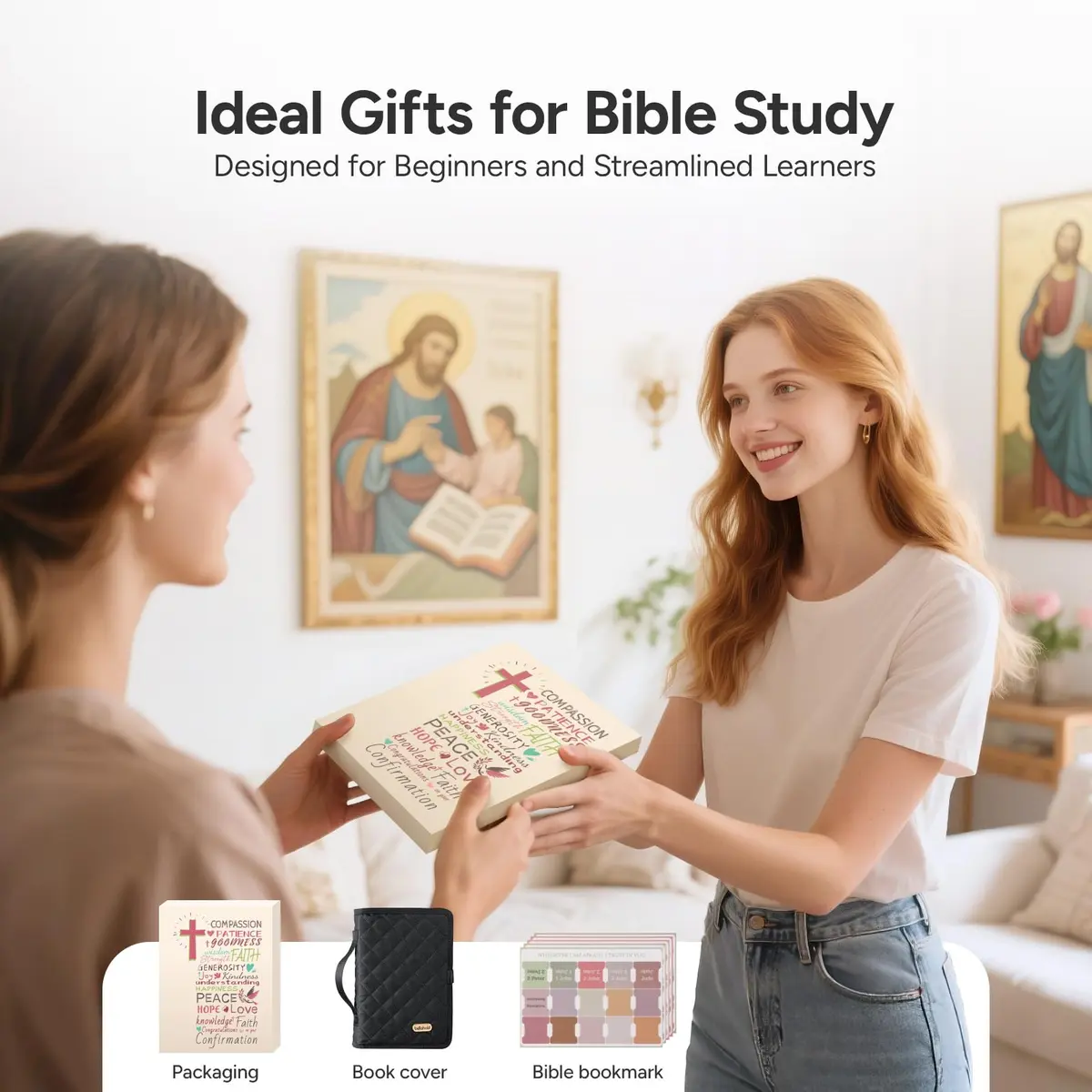BellaHold Adjustable Bible Cover with 75 Bible Tabs - Black L Size | Waterproof Quilted Fabric for Study - view 9
