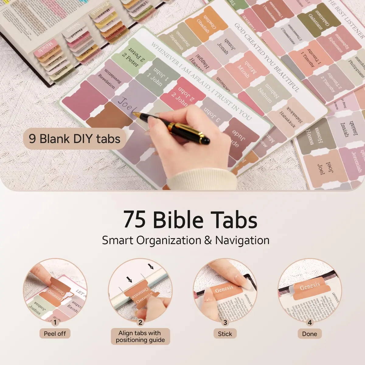 BellaHold Adjustable Bible Cover Case for Women M (9.6" H x 7" W x 2.2" Spine) | Waterproof Quilted Pink Fabric with 75 Bible Tabs - view 4