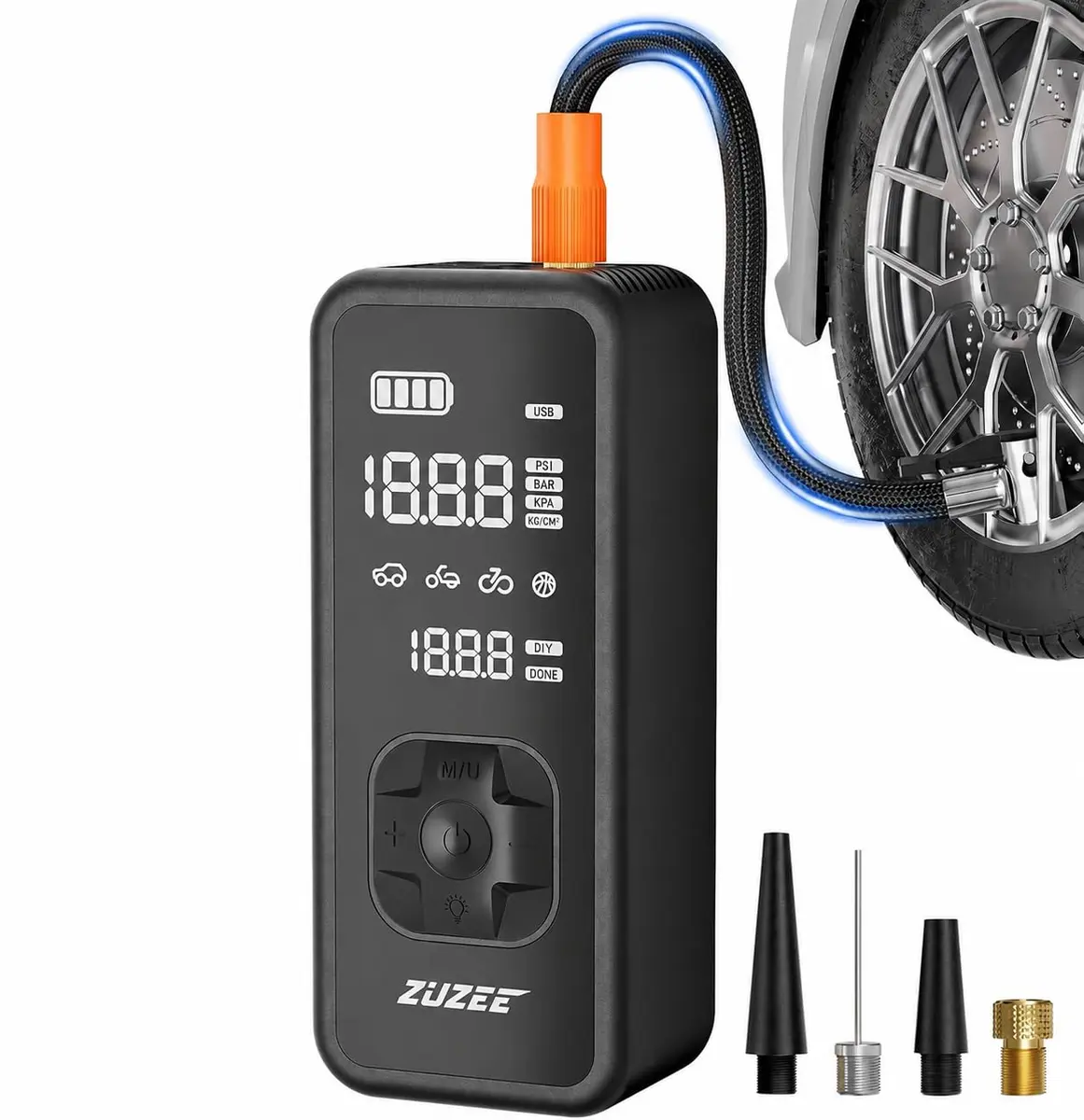 ZUZEE Portable Tire Inflator Air Compressor 150PSI | 4X Faster Inflation, Digital Pressure Gauge, LED Light - main product image