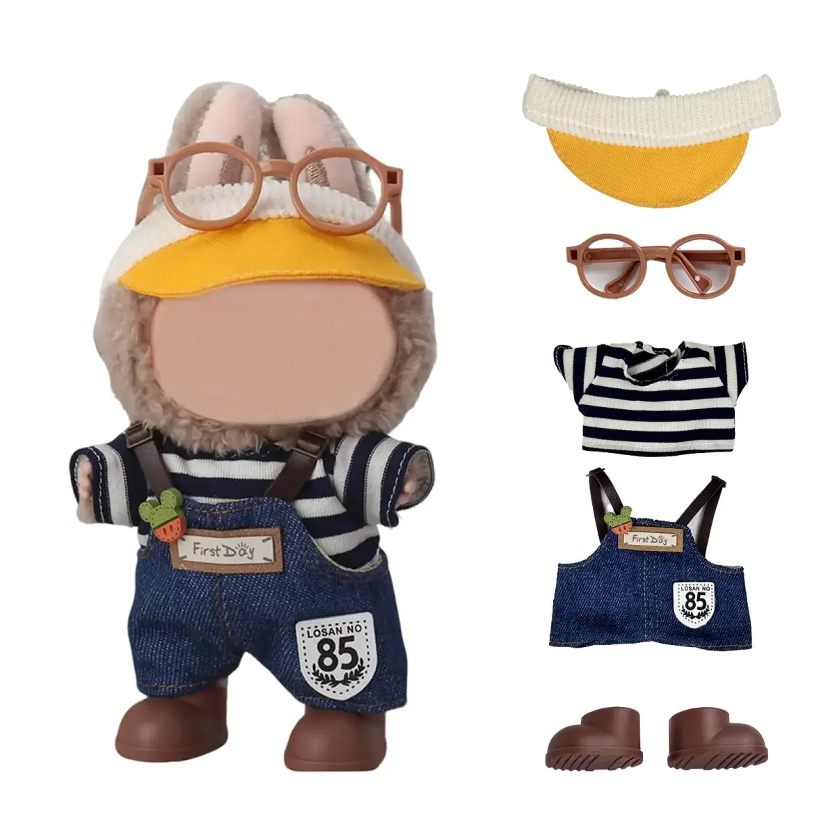 Eyancotoi 17cm Doll Clothes Set with Hat, Glasses, Top, Pants & Shoes | Style 1 (1-Pack) - main product image