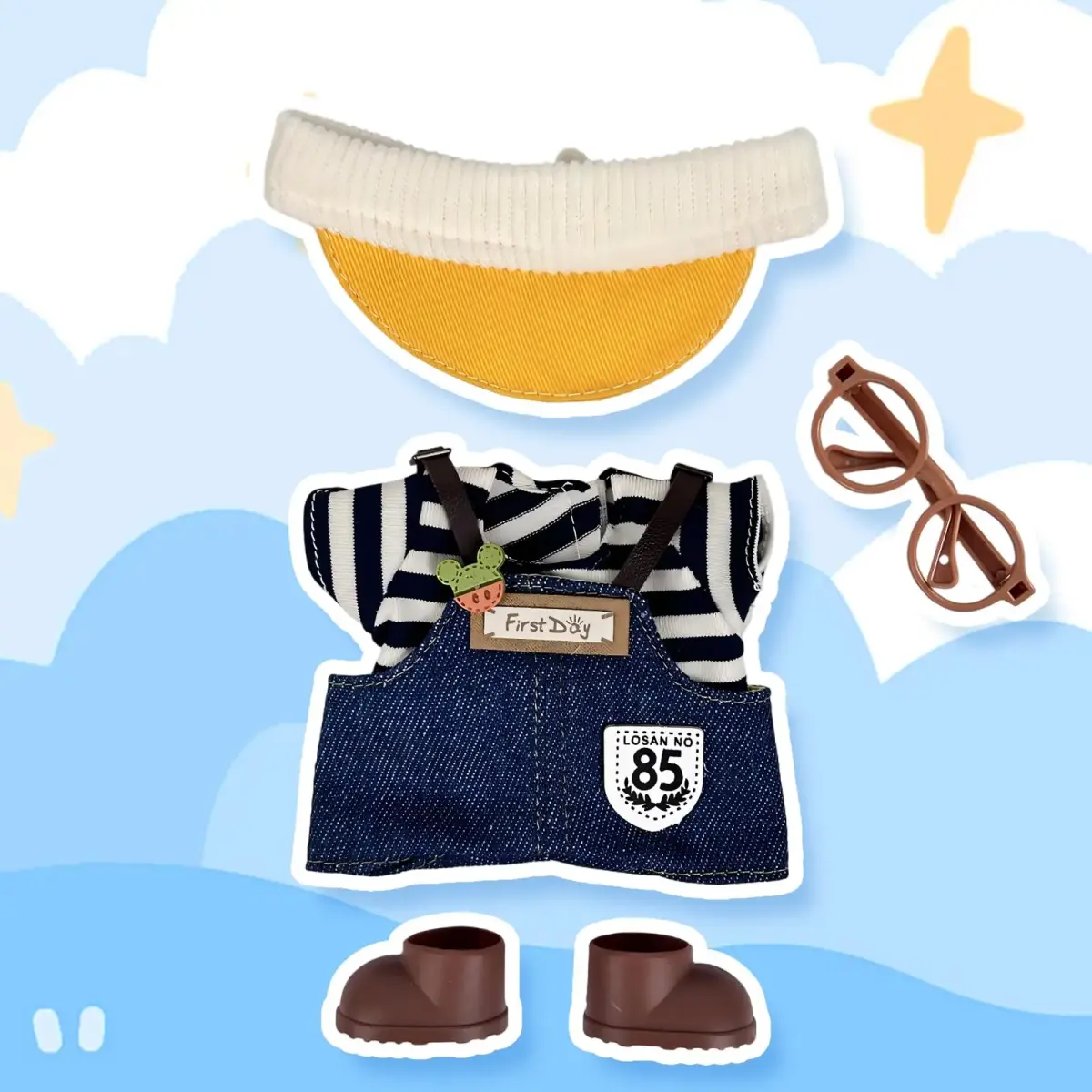 Eyancotoi 17cm Doll Clothes Set with Hat, Glasses, Top, Pants & Shoes | Style 1 (1-Pack) - view 6