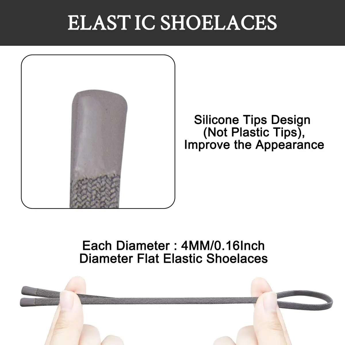 Endoto Flat Elastic Shoelaces for ON Cloudtilt Shoes, 66cm (26 Inch) Rock Solid | No-Tie Secure Fit - view 3