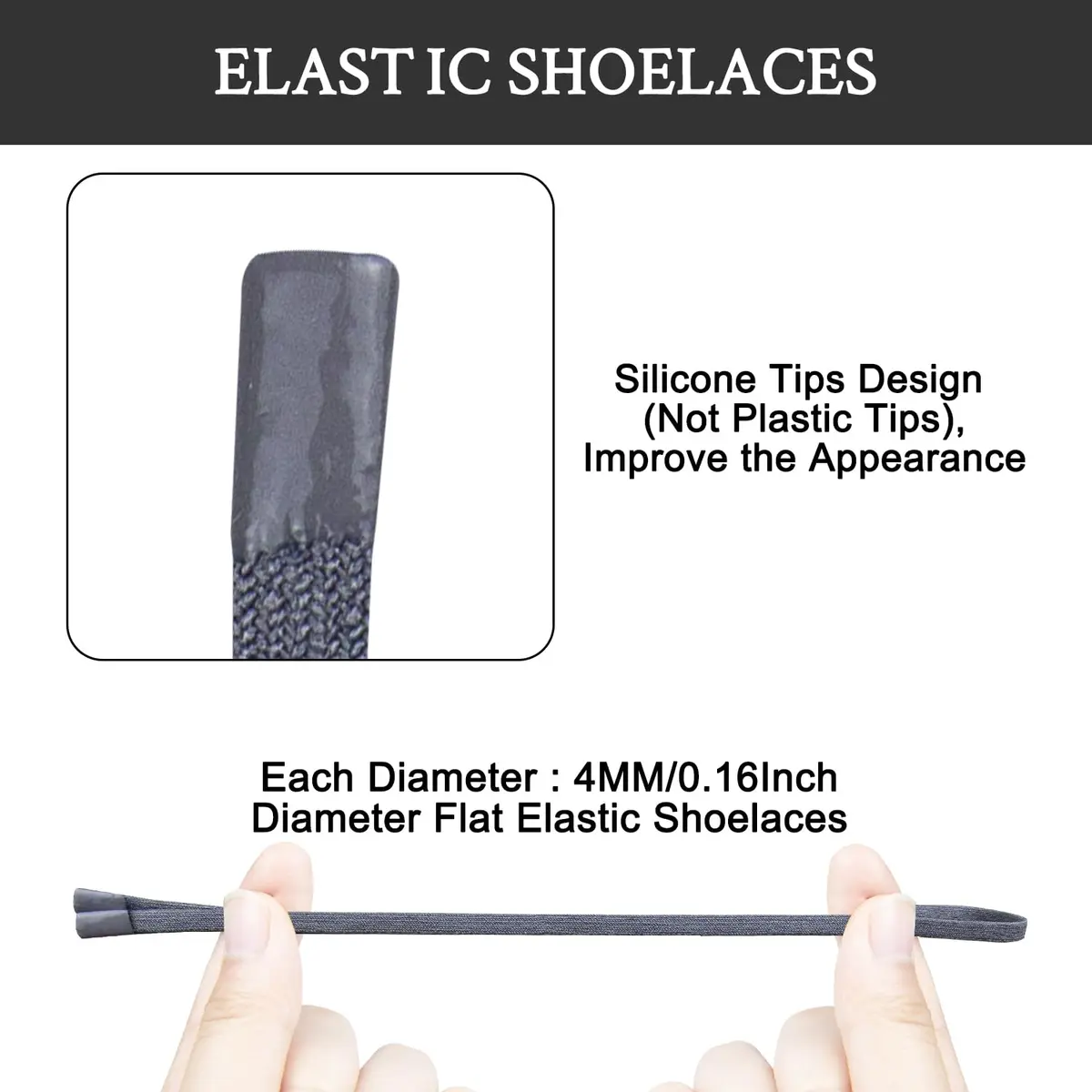 Endoto Dark Gray Elastic Shoelaces for ON Cloudtilt Shoes, 61cm (24 Inch) | No-Tie Secure Fit - view 3