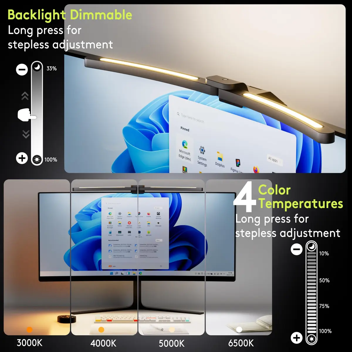 Quntis Curved Monitor Light Bar for 34"+ Ultrawide | Eye-Care Glare-Free Desk Light - view 7