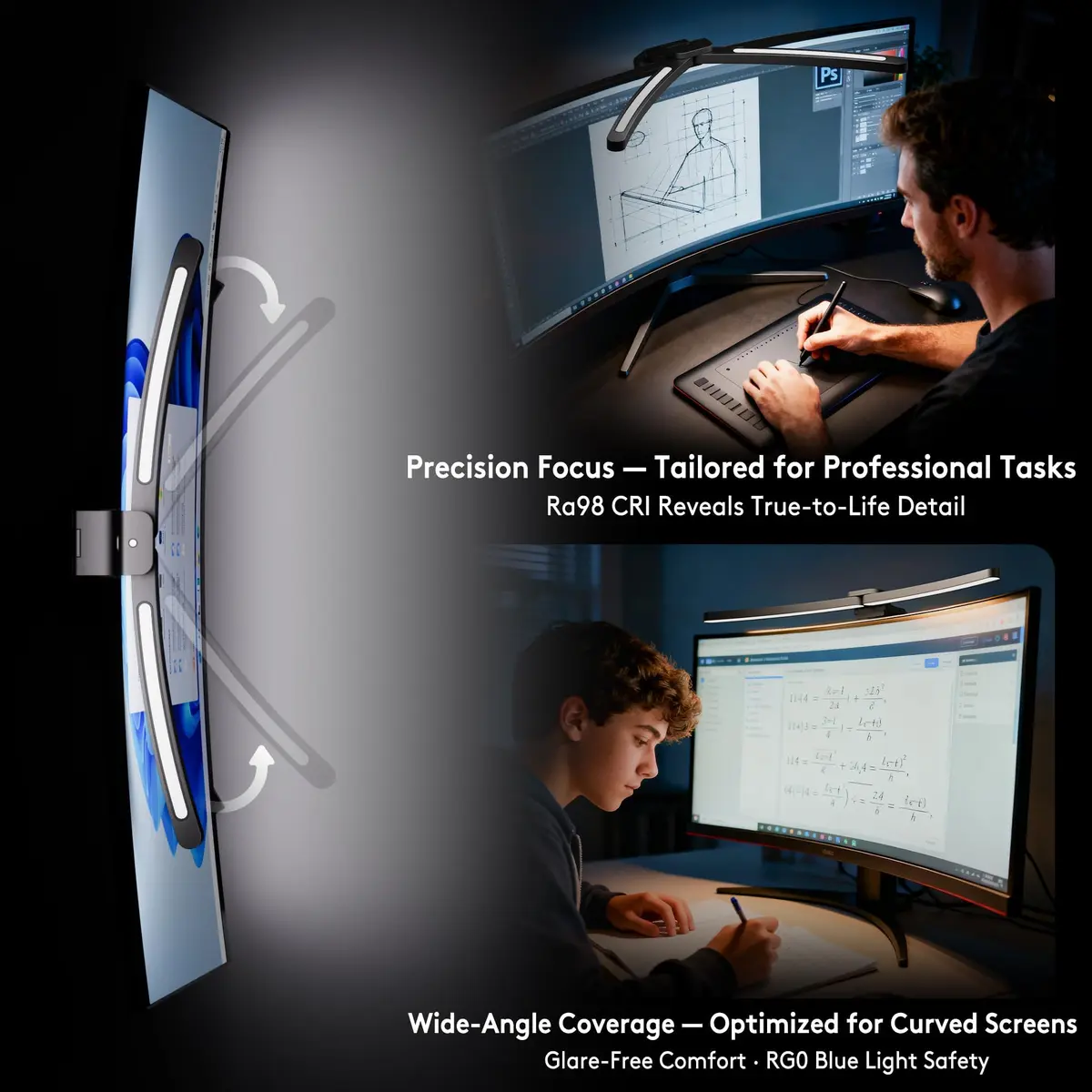 Quntis Curved Monitor Light Bar for 34"+ Ultrawide | Eye-Care Glare-Free Desk Light - view 2