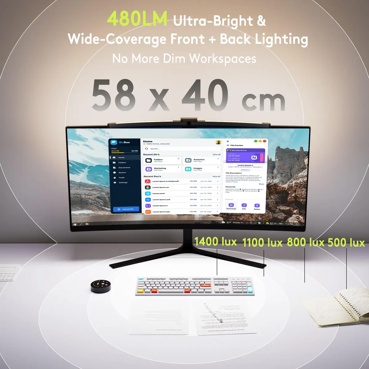 Quntis Curved Monitor Light Bar for 34"+ Ultrawide | Eye-Care Glare-Free Desk Light - view 3
