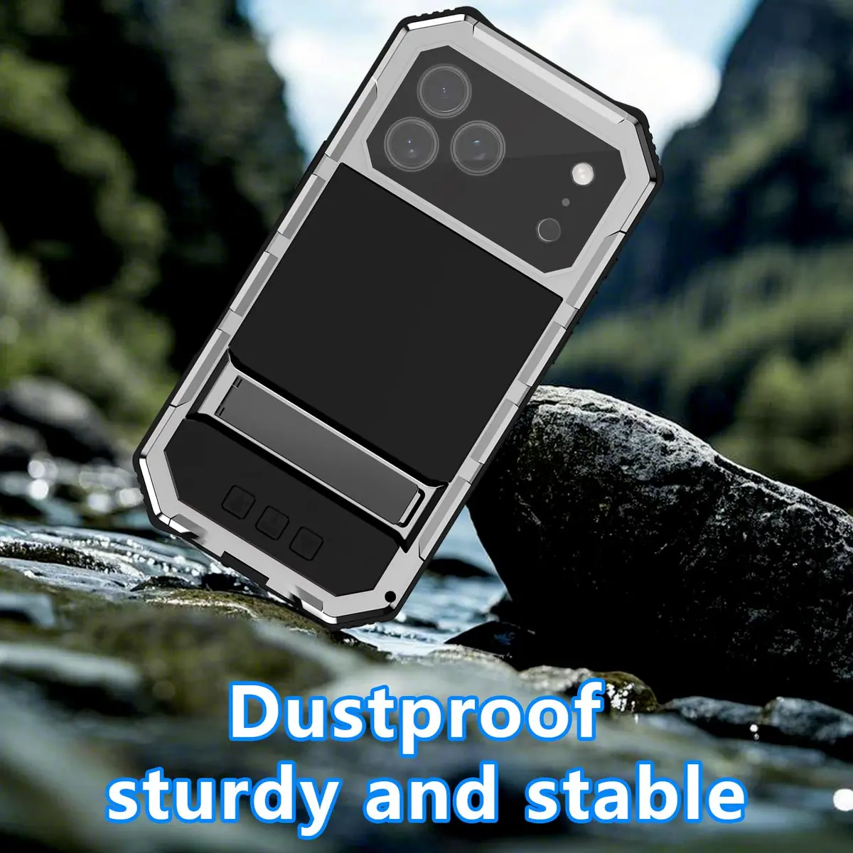 Lunivop for iPhone 17 Pro Max Case Metal Heavy Duty Military Silver | 20 FT Drop & Built-in Screen Protector - view 5
