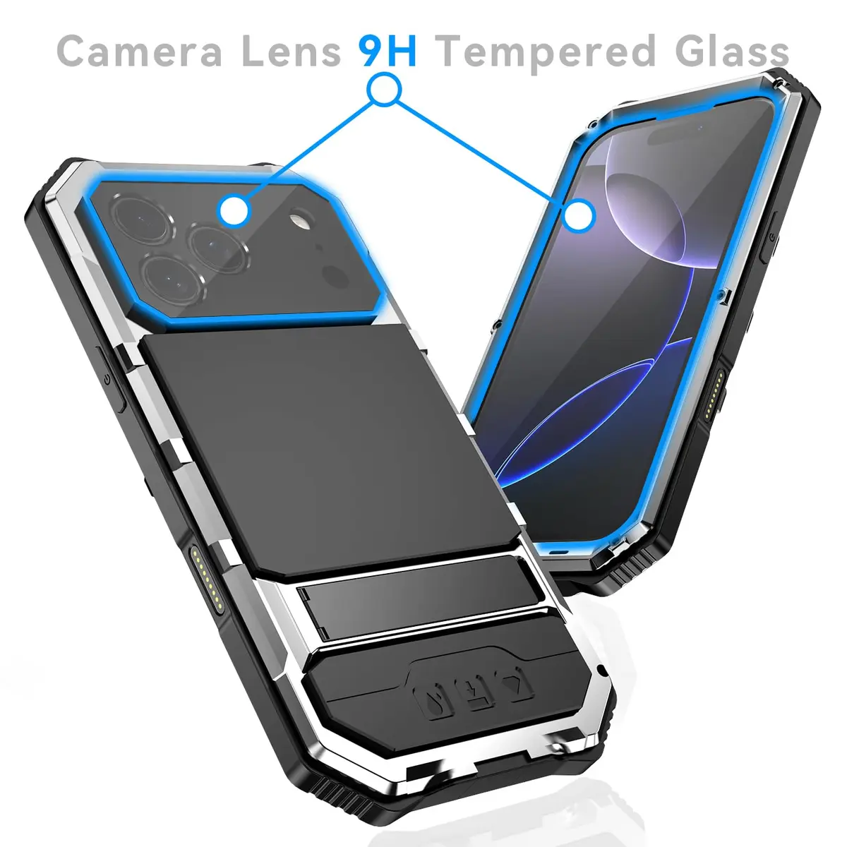 Lunivop for iPhone 17 Pro Max Case Metal Heavy Duty Military Silver | 20 FT Drop & Built-in Screen Protector - view 7