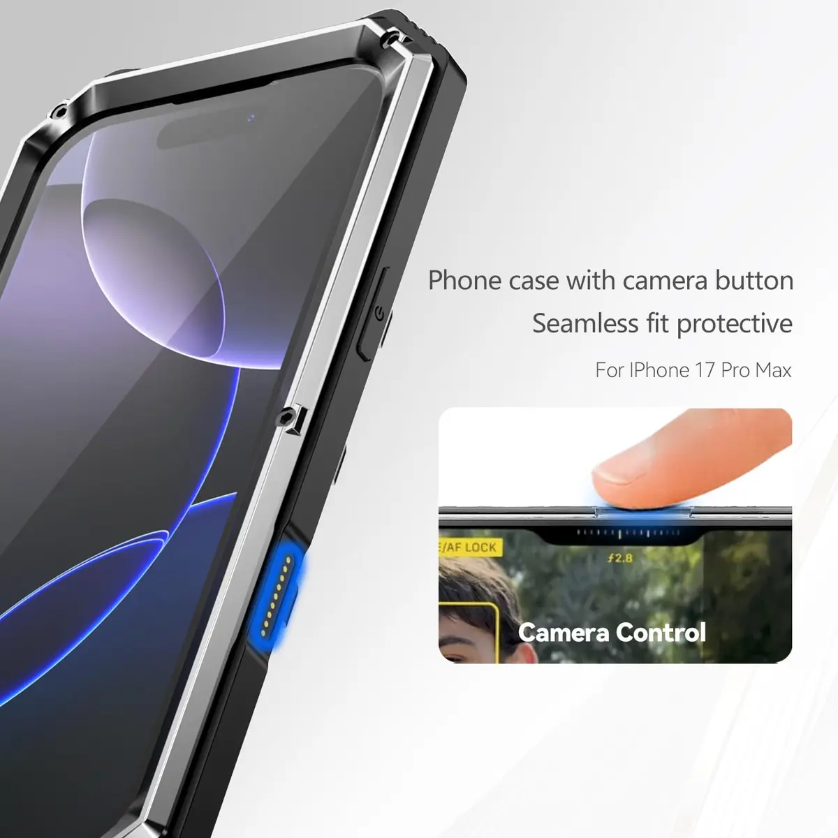 Lunivop for iPhone 17 Pro Max Case Metal Heavy Duty Military Silver | 20 FT Drop & Built-in Screen Protector - view 8