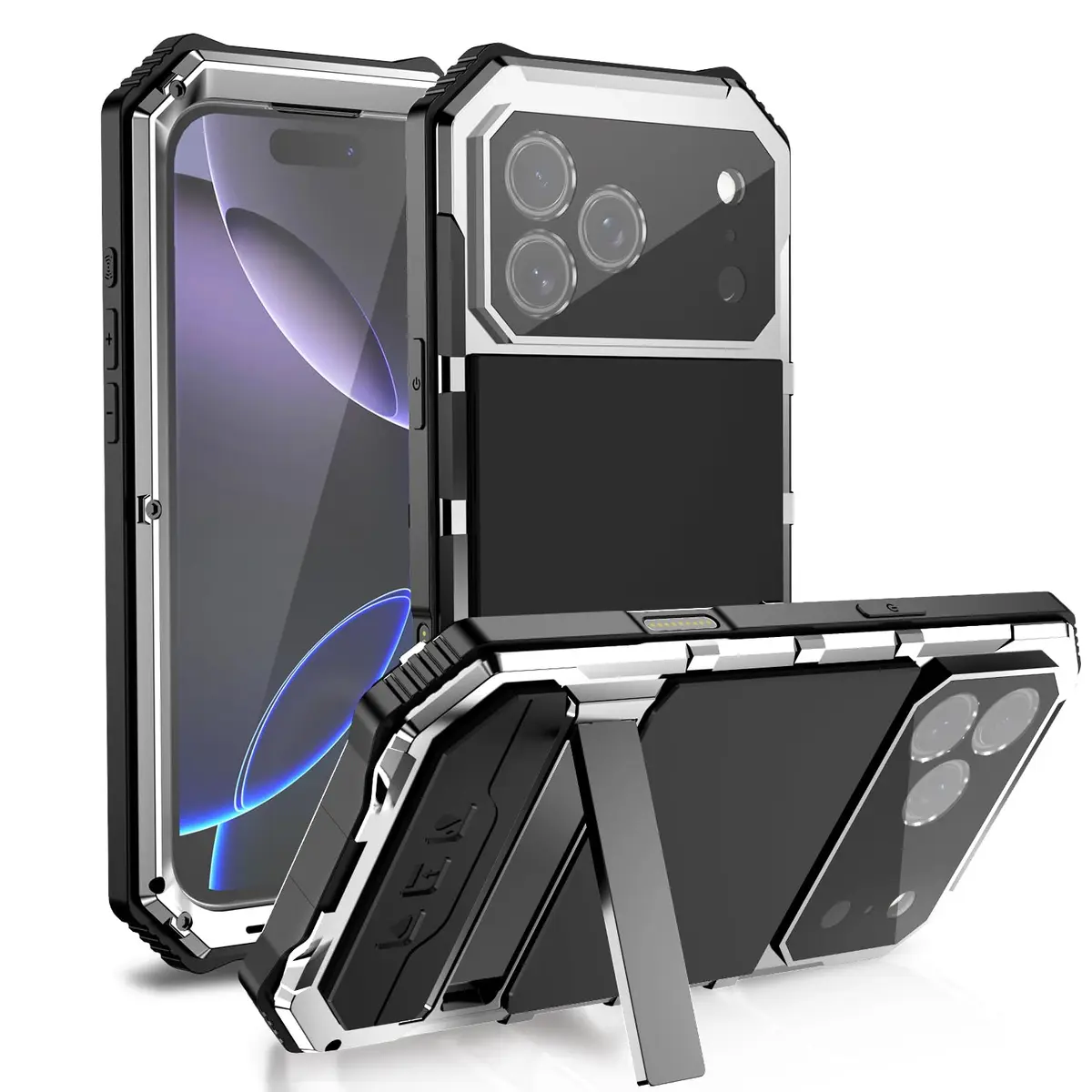 Lunivop for iPhone 17 Pro Max Case Metal Heavy Duty Military Silver | 20 FT Drop & Built-in Screen Protector - view 9