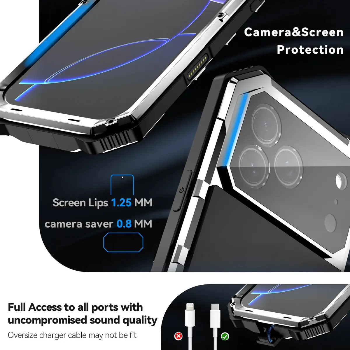 Lunivop for iPhone 17 Pro Max Case Metal Heavy Duty Military Silver | 20 FT Drop & Built-in Screen Protector - view 2