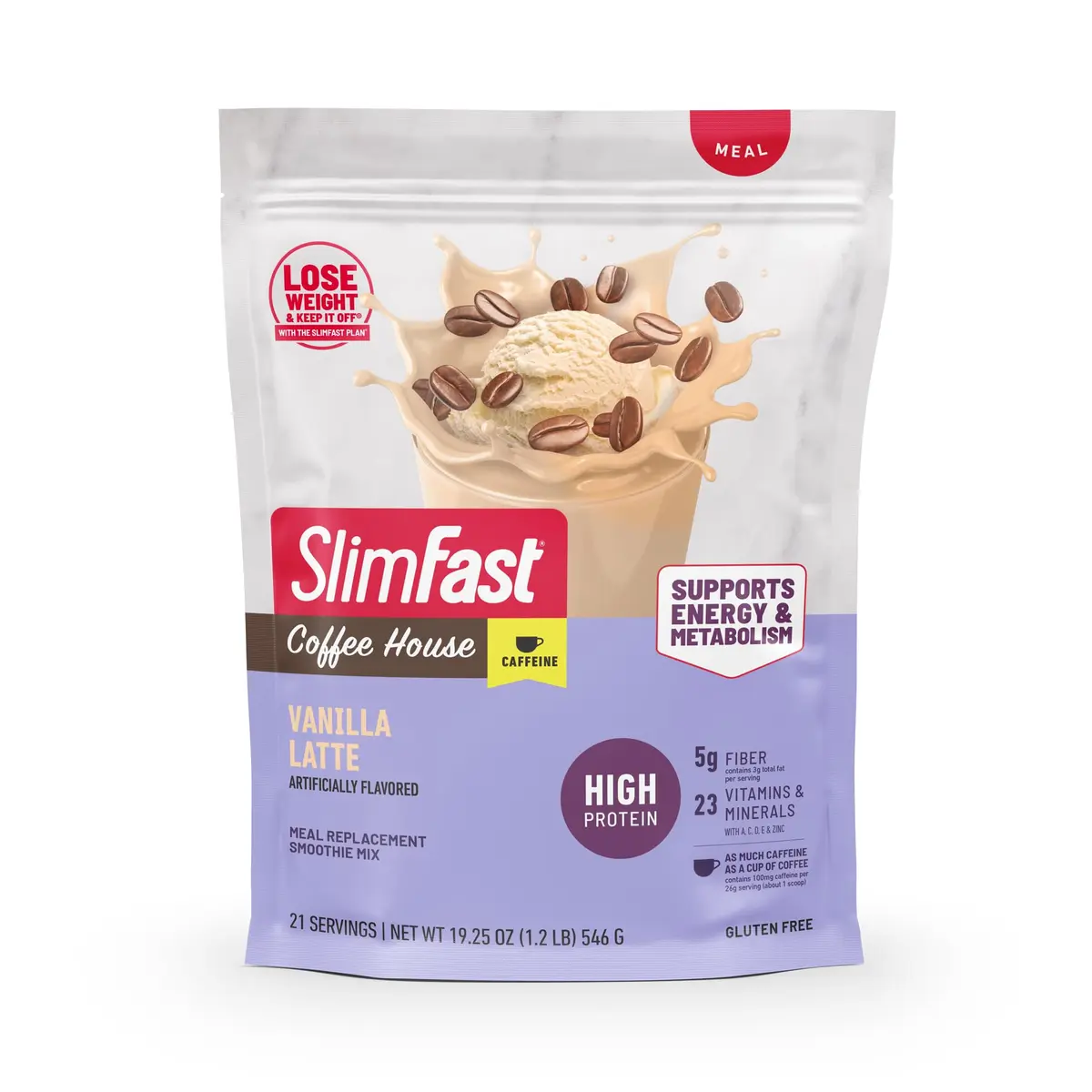 SlimFast High Protein Meal Replacement Powder, Vanilla Latte, 19.25 Oz | Caffeine & Vitamin Blend - main product image
