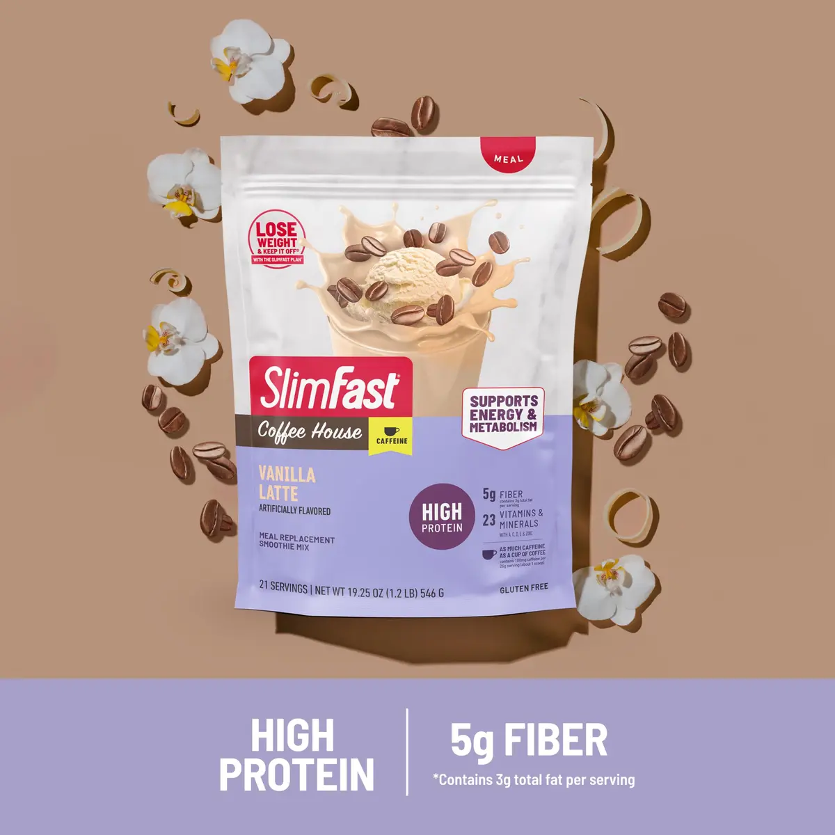 SlimFast High Protein Meal Replacement Powder, Vanilla Latte, 19.25 Oz | Caffeine & Vitamin Blend - view 4