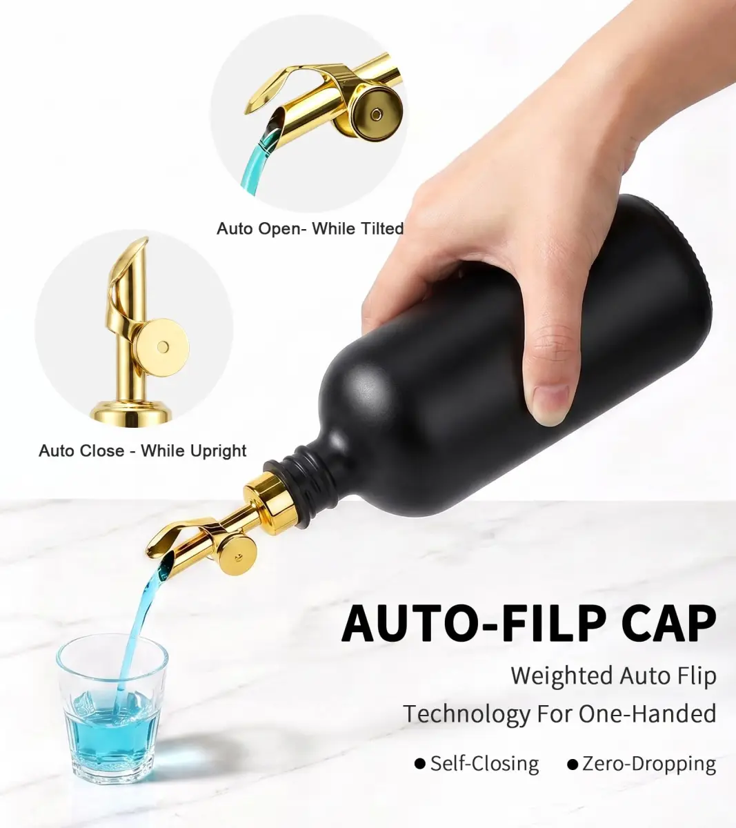 TOLDATLI Black 17oz Glass Mouthwash Dispenser with Cup | Matte Finish, Auto Flip Cap - view 4