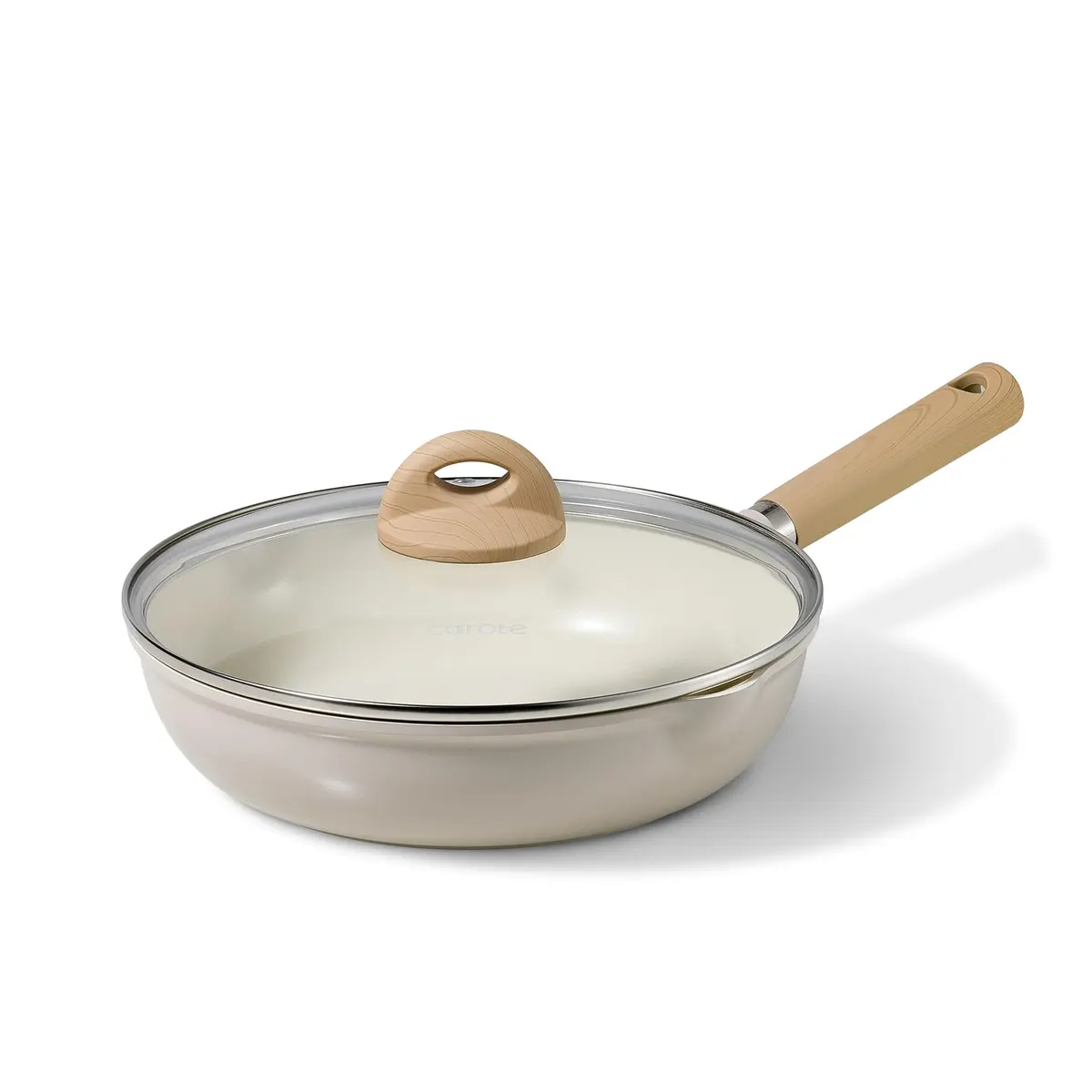 CAROTE 10 inch Ceramic Frying Pan with Lid | 25 cm (10 inch) Diameter, Taupe - main product image