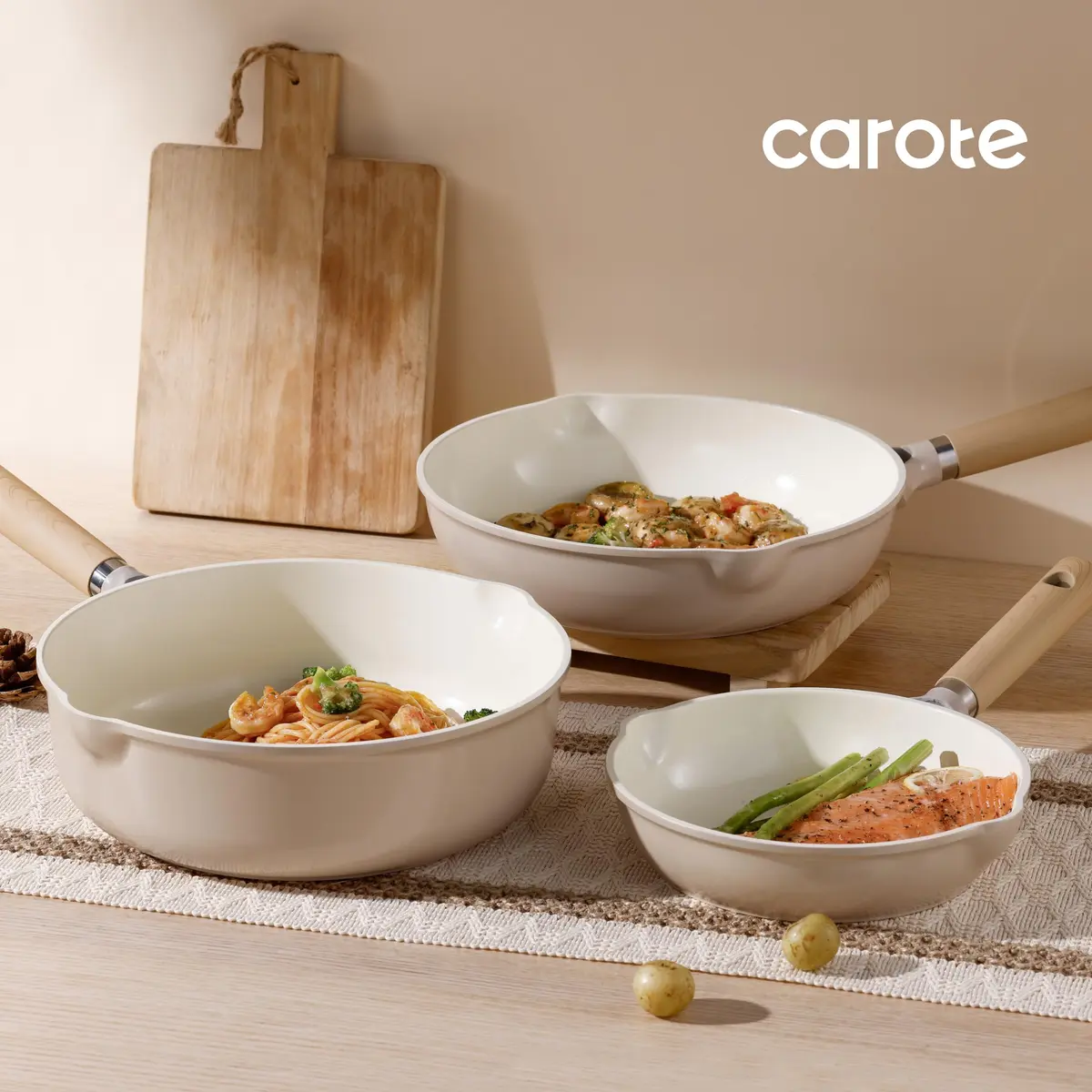 CAROTE 10 inch Ceramic Frying Pan with Lid | 25 cm (10 inch) Diameter, Taupe - view 8