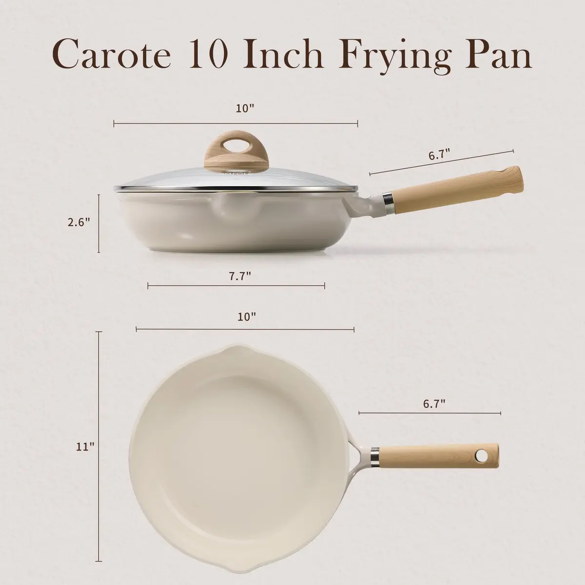 CAROTE 10 inch Ceramic Frying Pan with Lid | 25 cm (10 inch) Diameter, Taupe - view 2